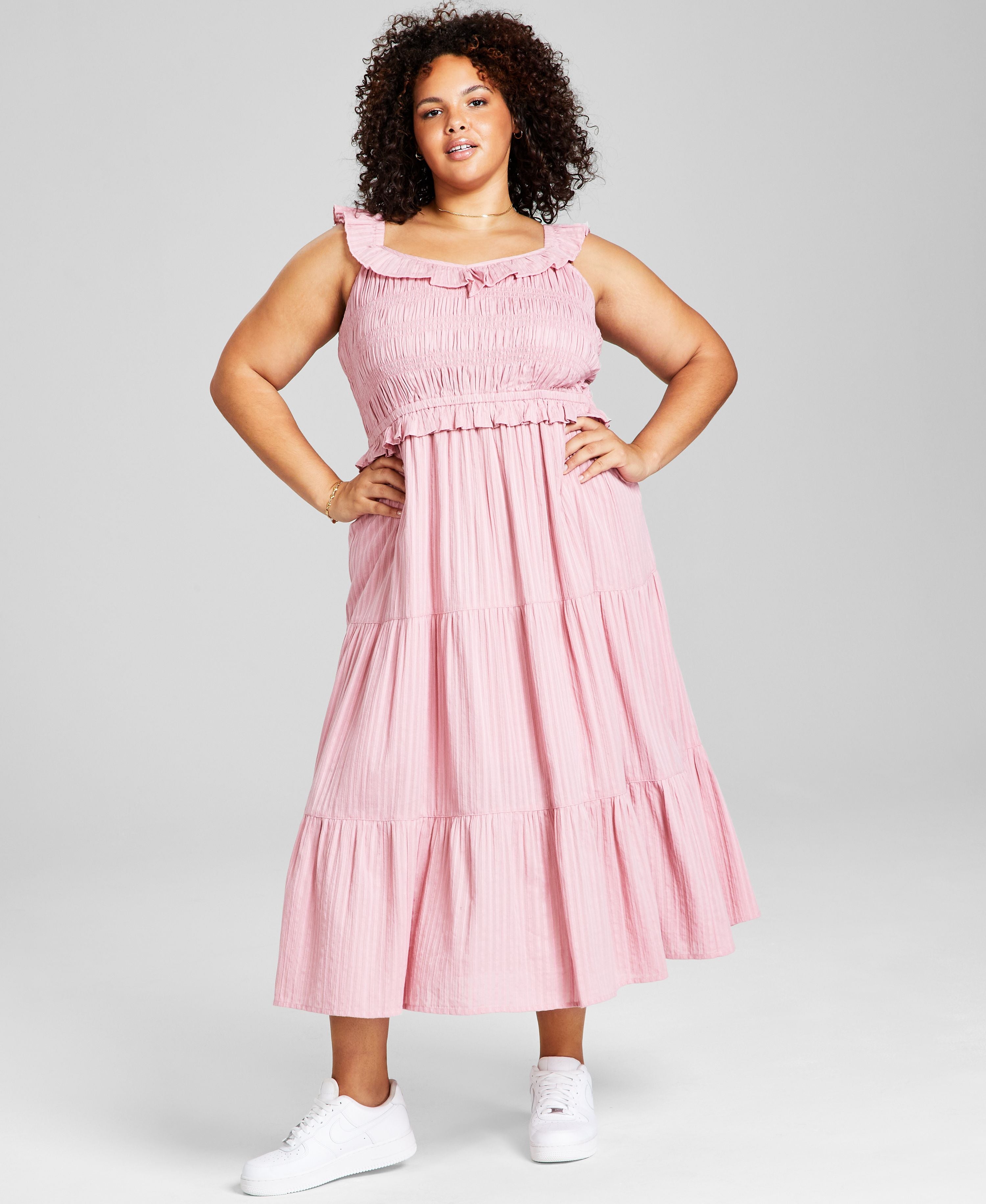 Modern Plus Size Ruffled Smocked-Premium Top Dress
