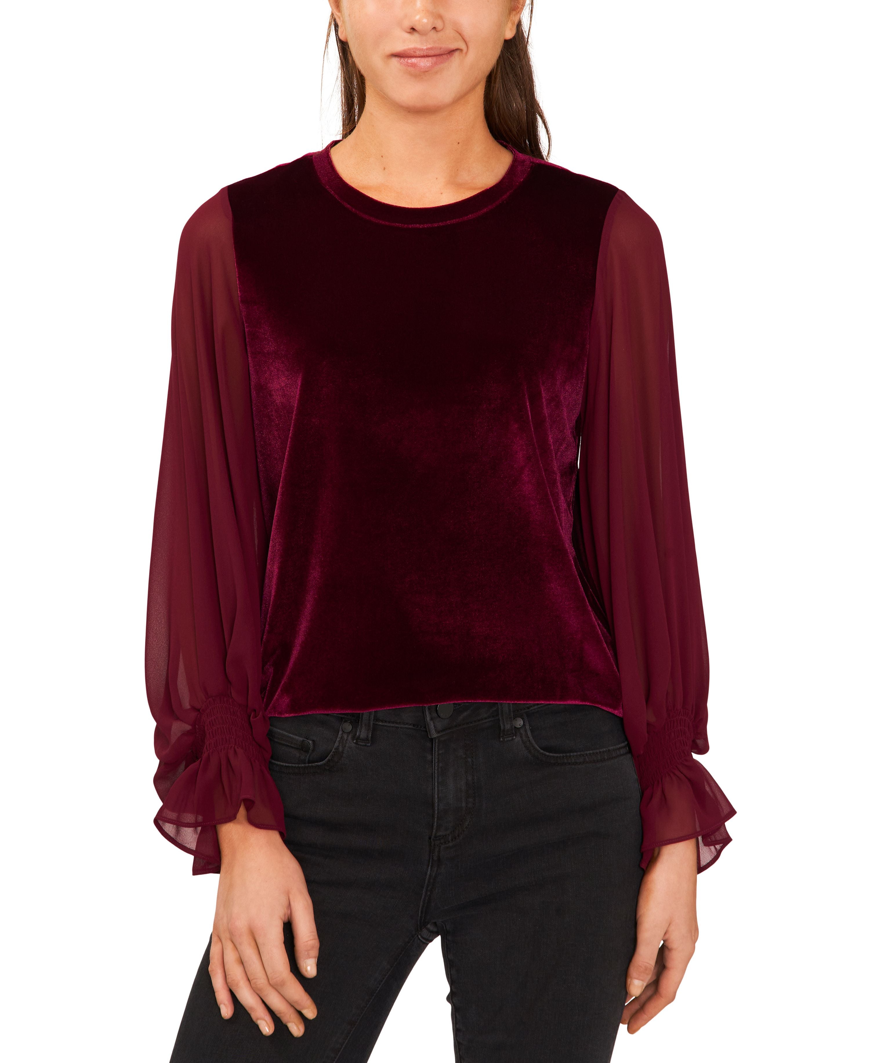 Women's Long-Sleeve Mixed Media Signature Blouse