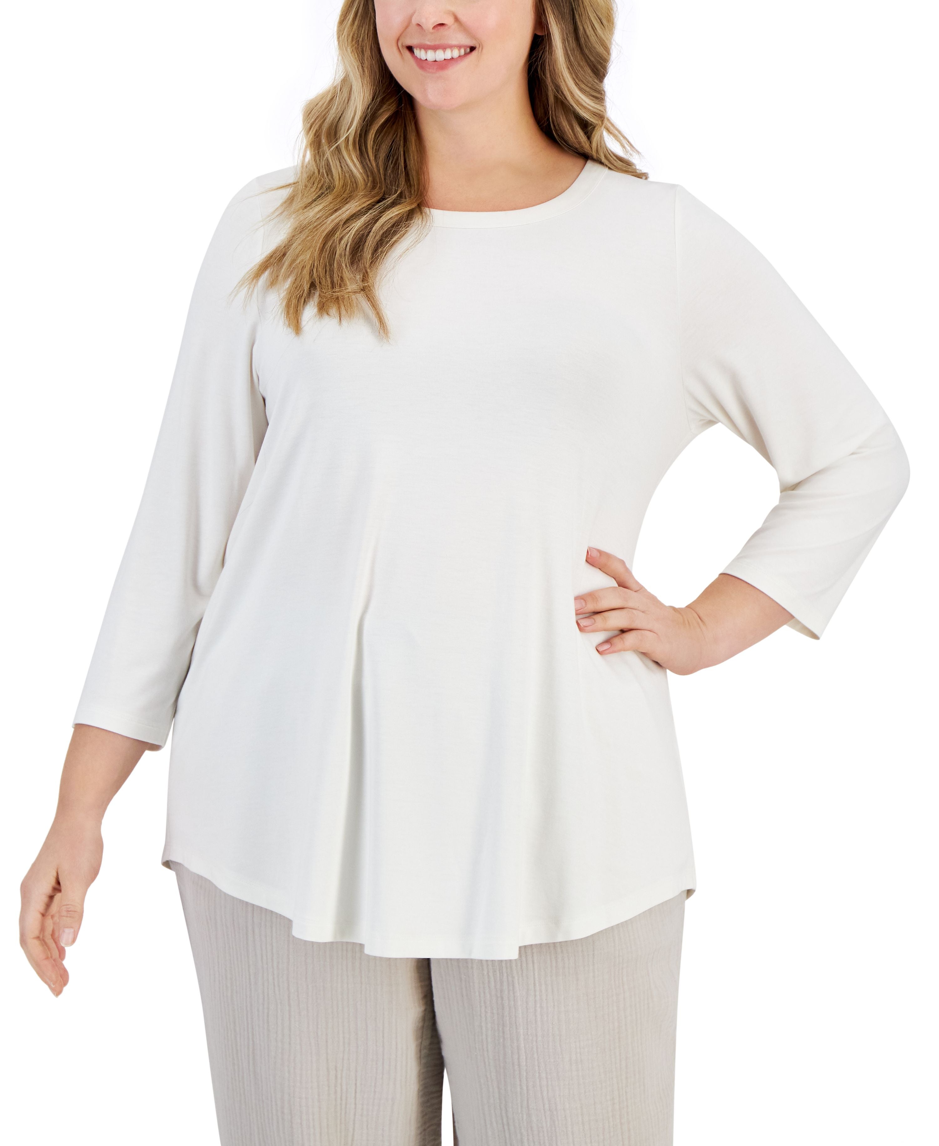 Plus Size Satin-Trim Premium Top