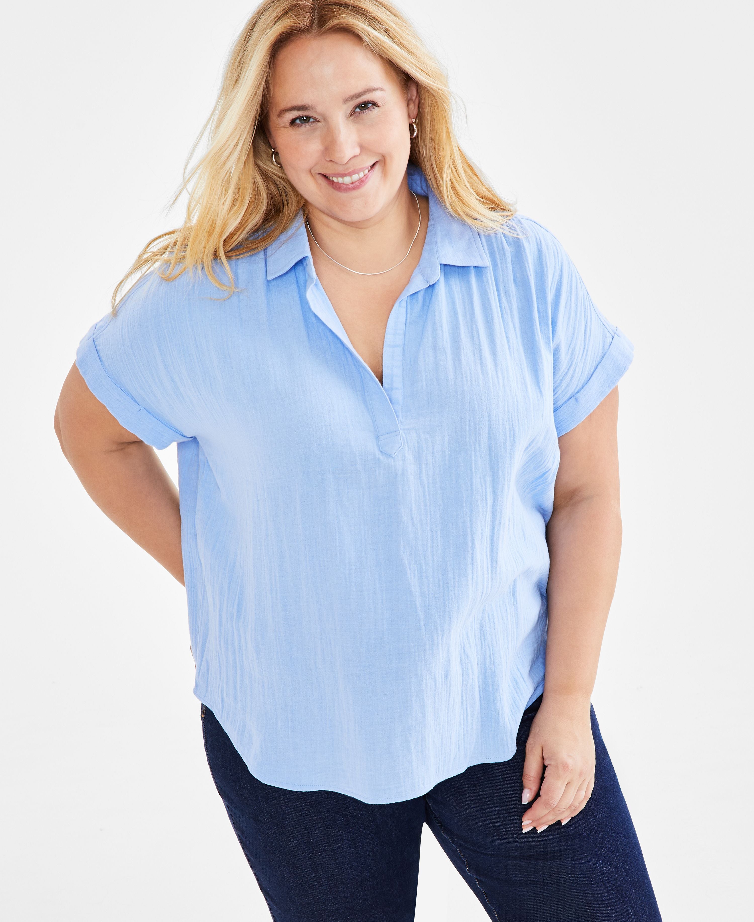 Plus Size Gauze Camp Modern Shirt