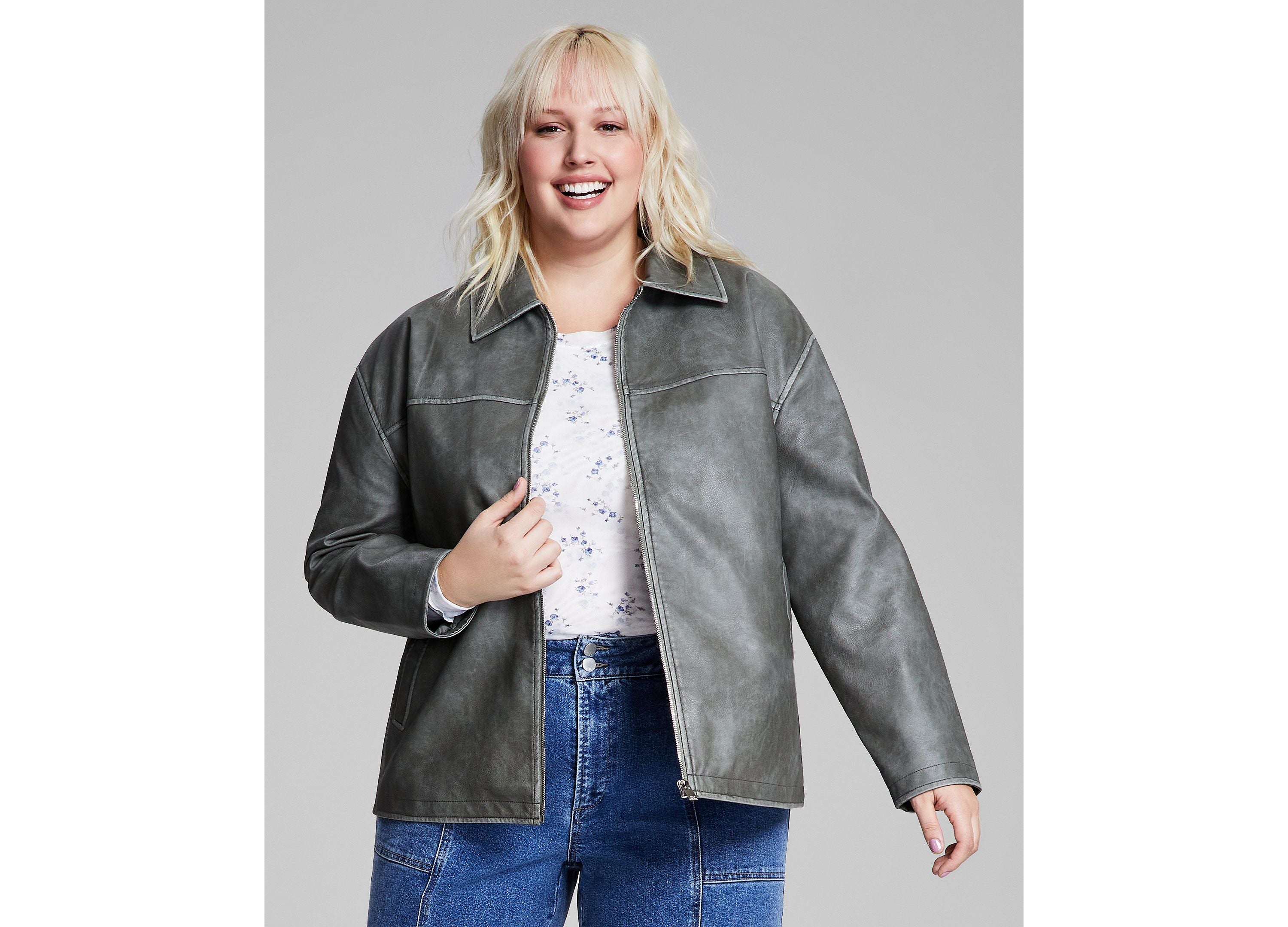 Modern Plus Size Faux-Leather Zip-Front Jacket