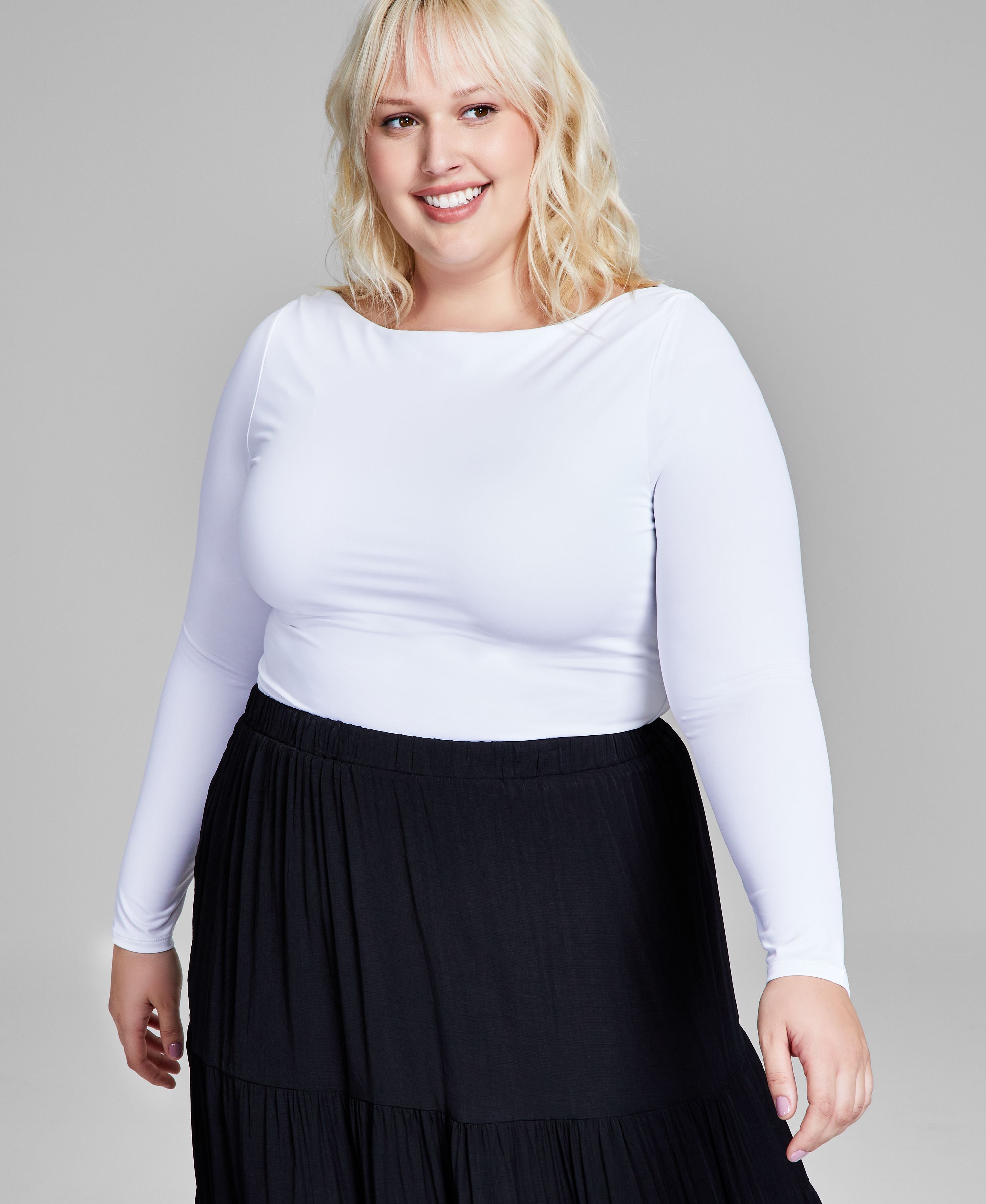 Modern Plus Size Boat-Neck Long-Sleeve Premium Top