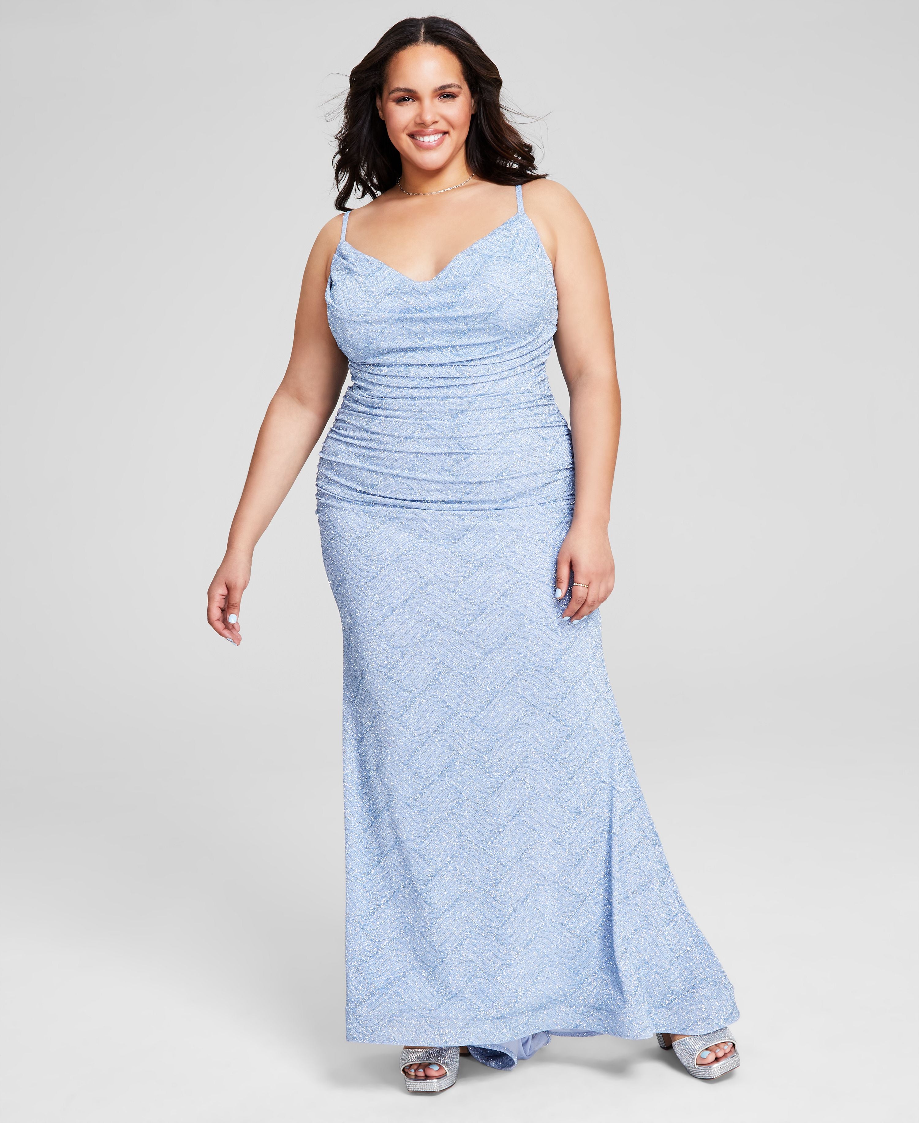 Modern Plus Size Glitter-Knit Ruched Gown