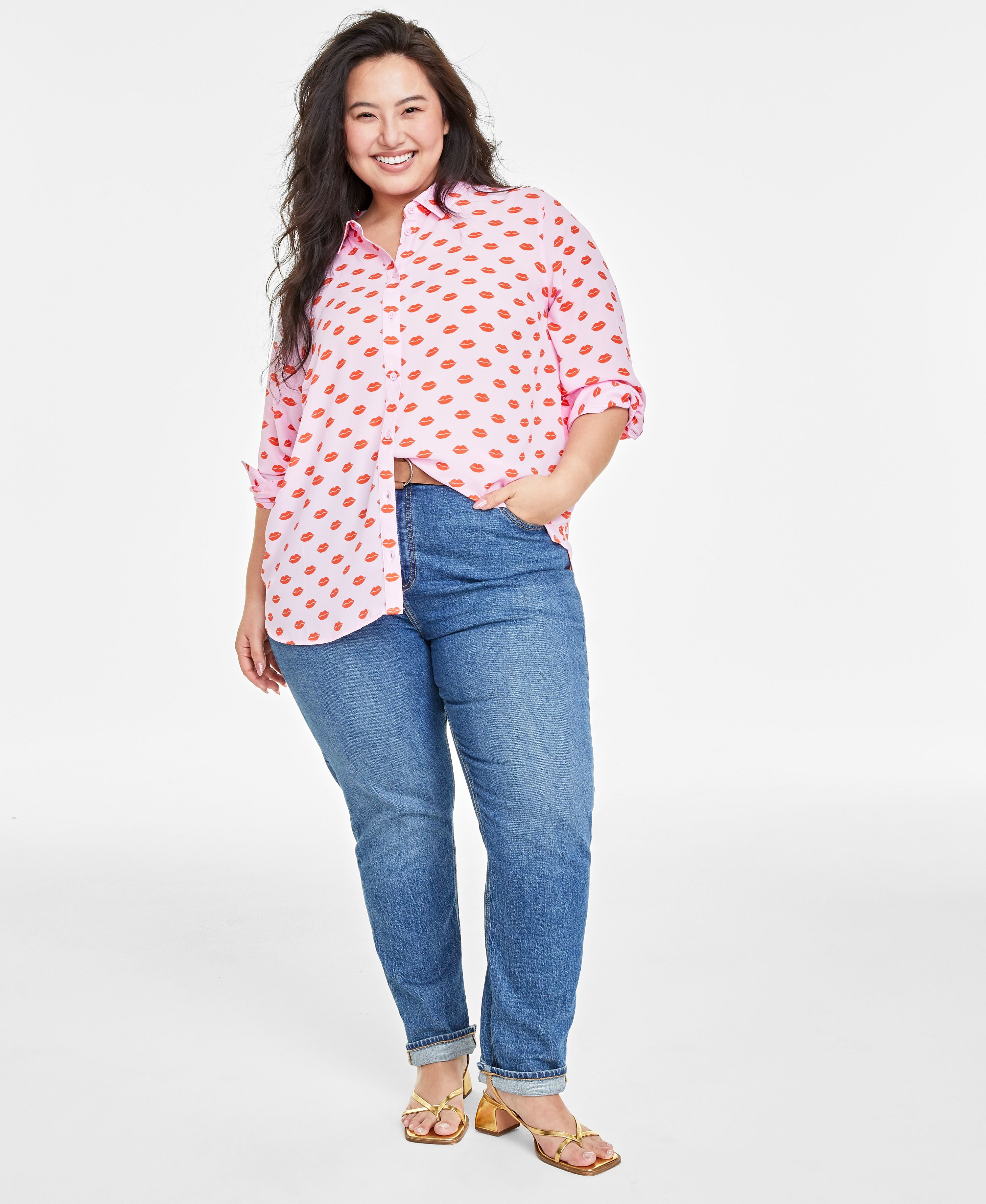 Plus Size Lip-Print Modern Shirt