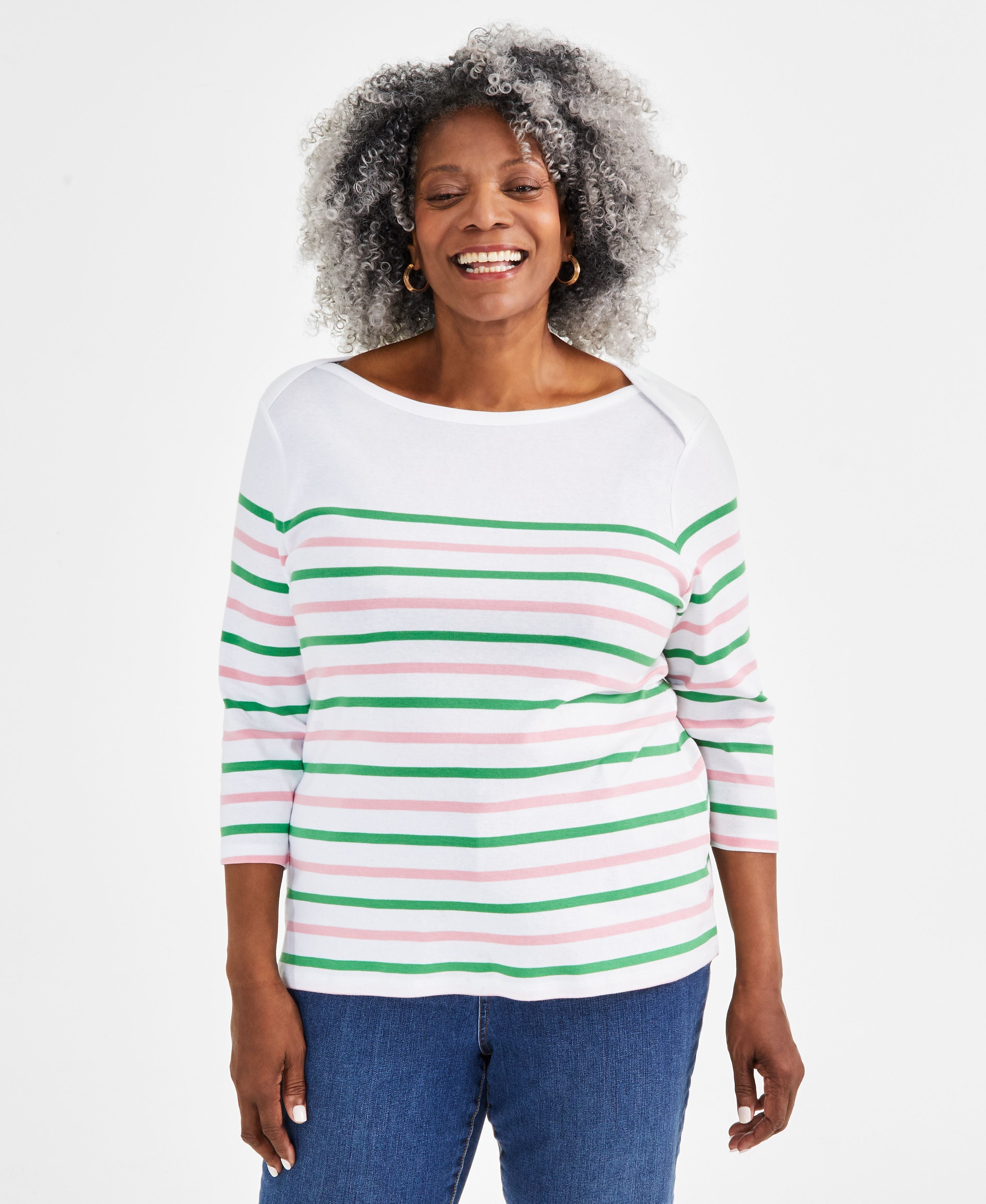 Plus Size Printed Pima Cotton 3/4-Sleeve Premium Top