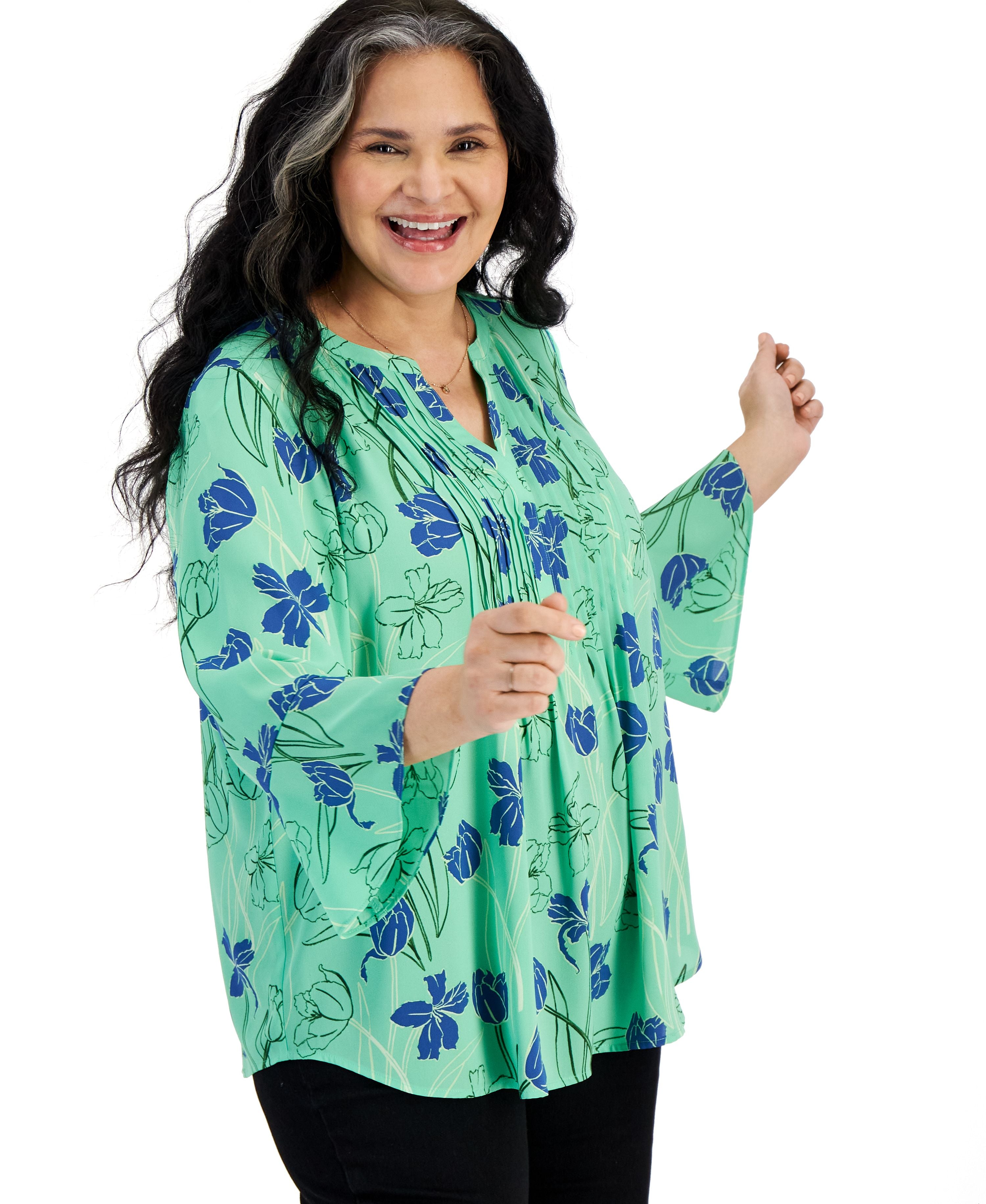 Plus Size Printed Pintuck Signature Blouse
