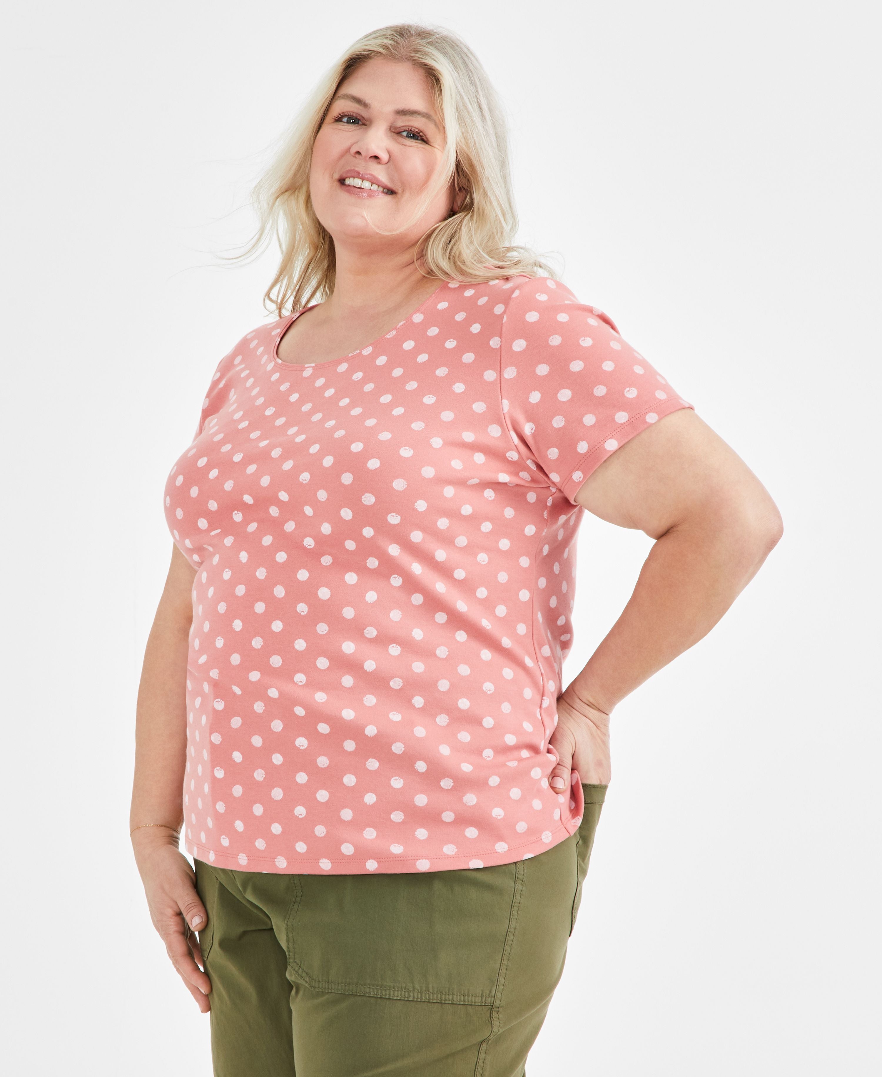 Plus Size Short-Sleeve Scoop Neck Printed Premium Top
