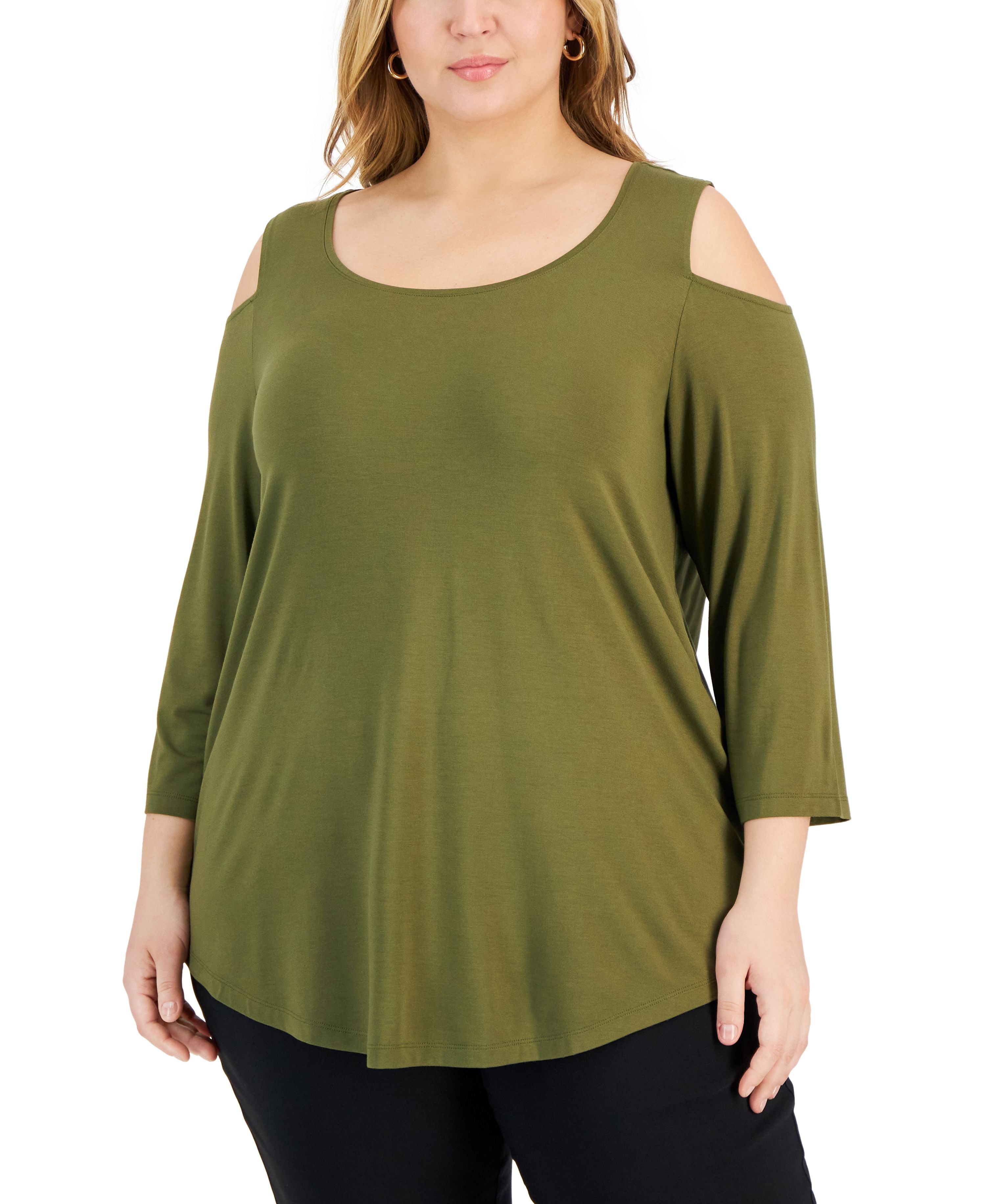 Plus Size 3/4-Sleeve Cold-Shoulder Premium Top