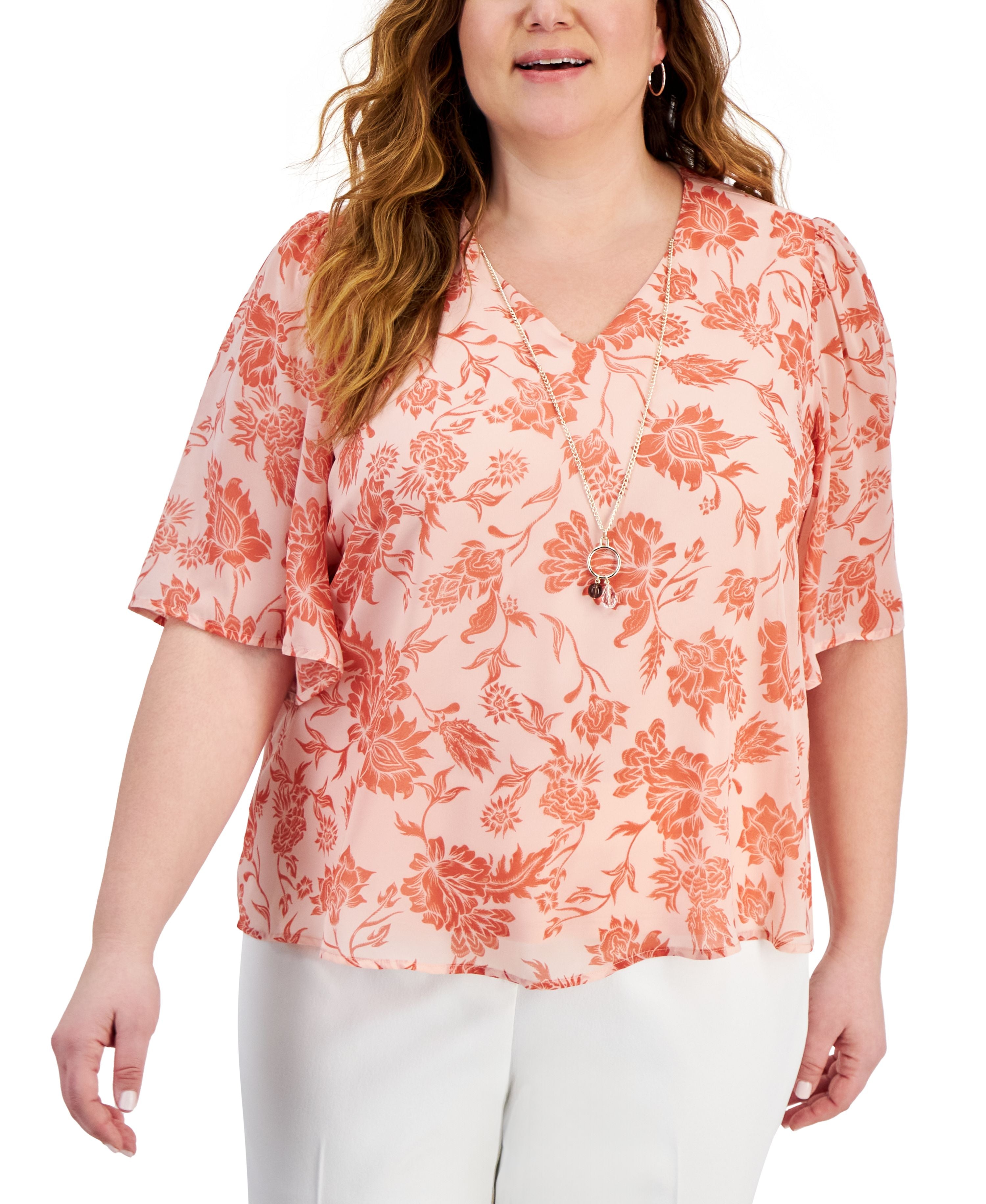 Plus Size Floral Necklace Premium Top