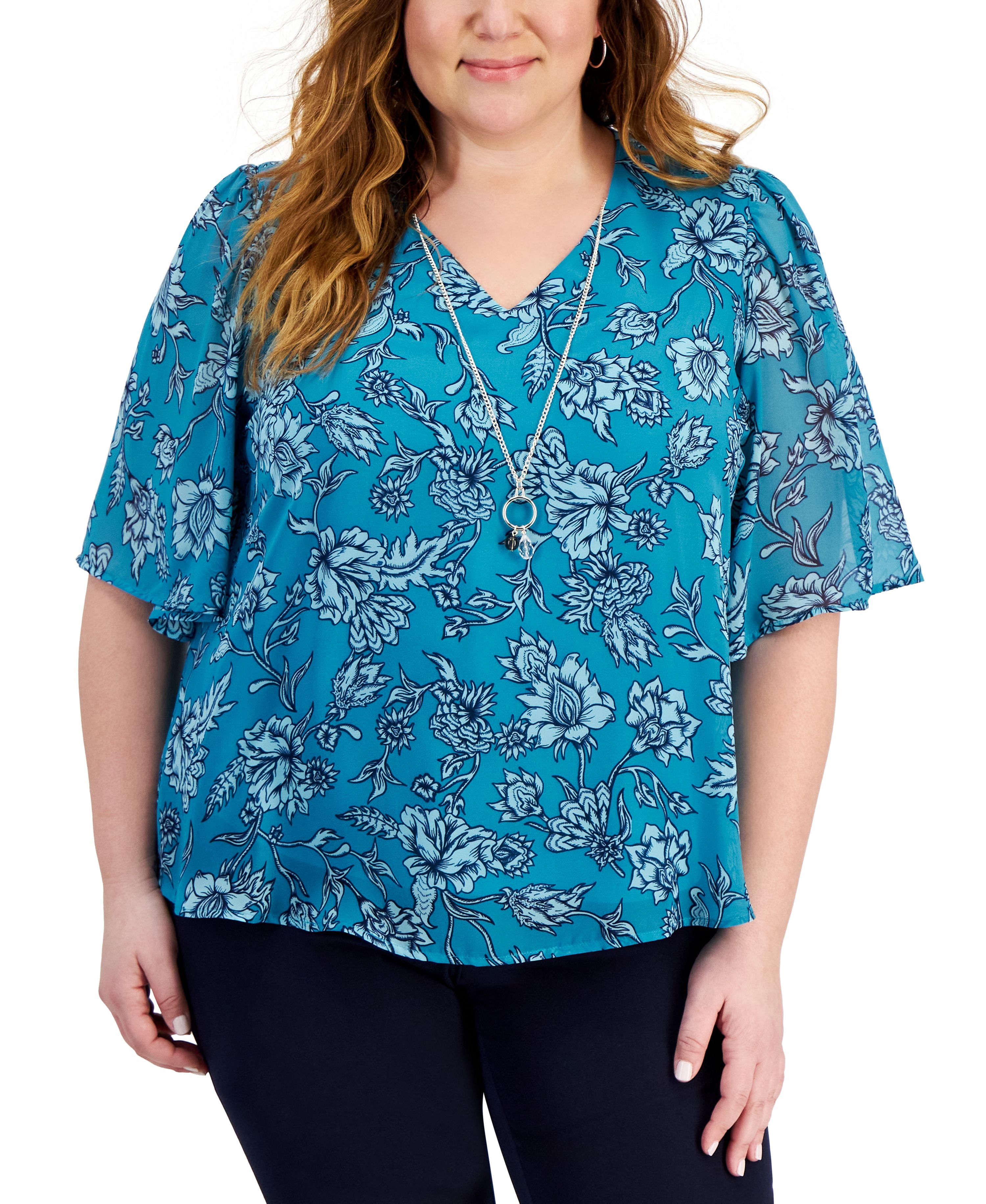Plus Size Floral Necklace Premium Top