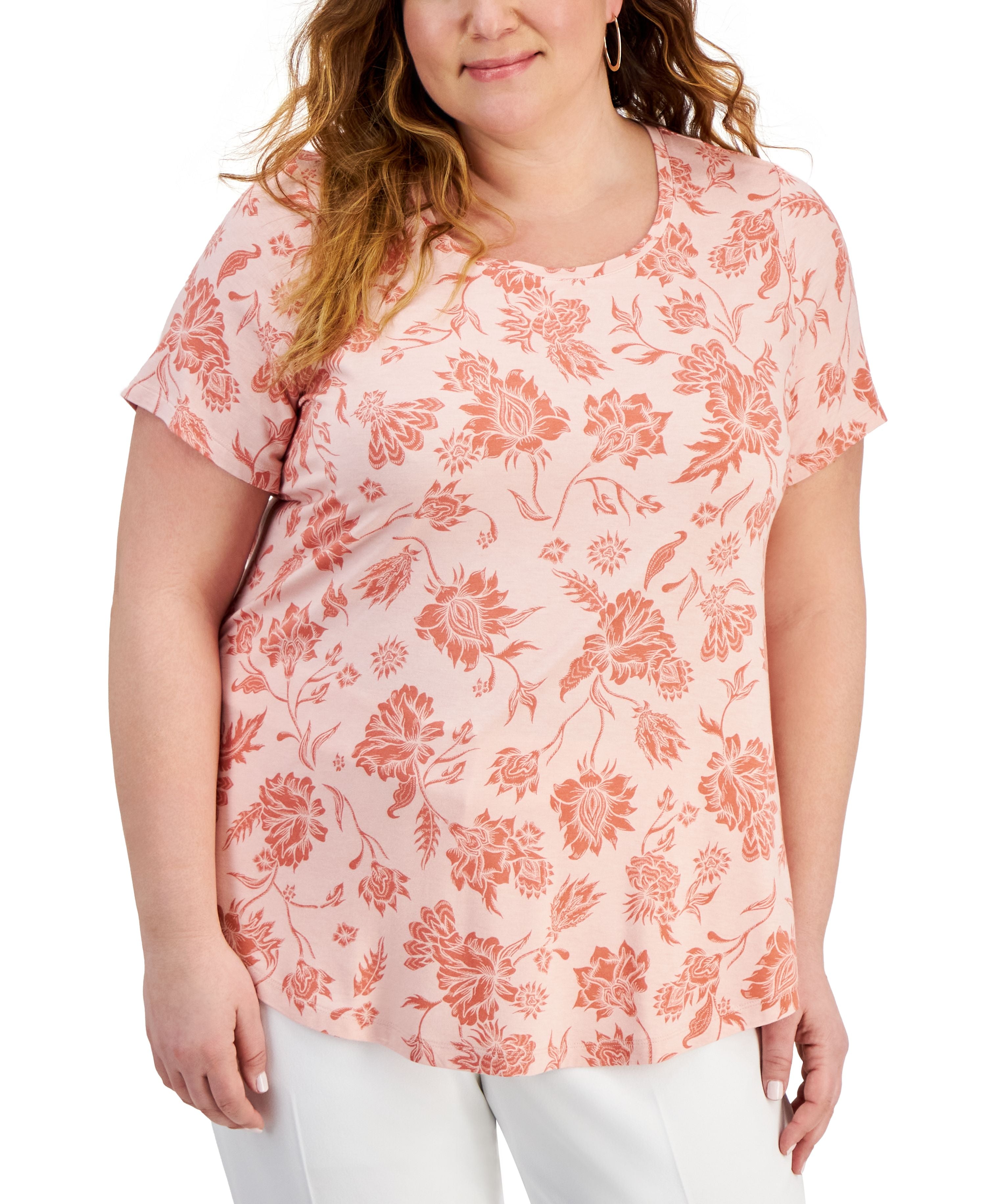 Plus Size Floral Print Short-Sleeve Premium Top