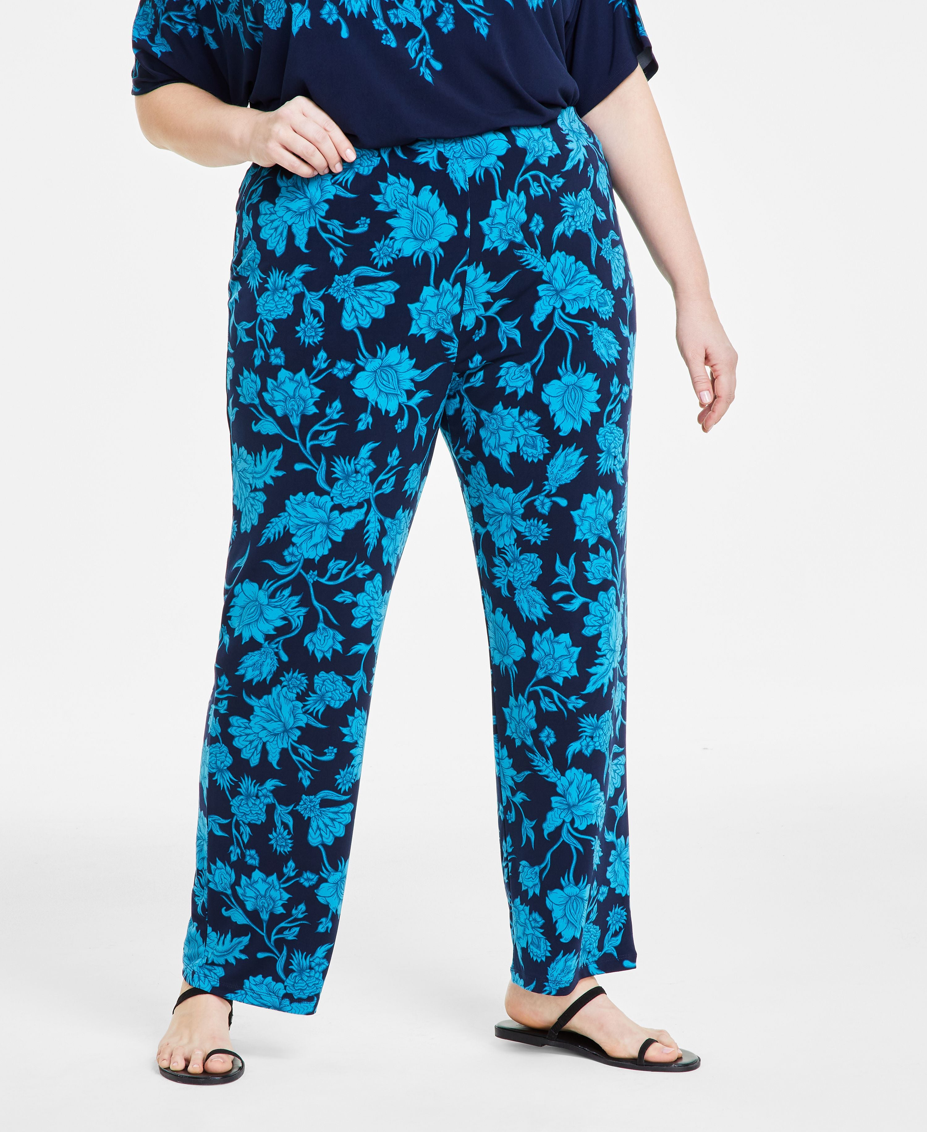 Plus Size Elena Printed Wide-Leg Signature Pants