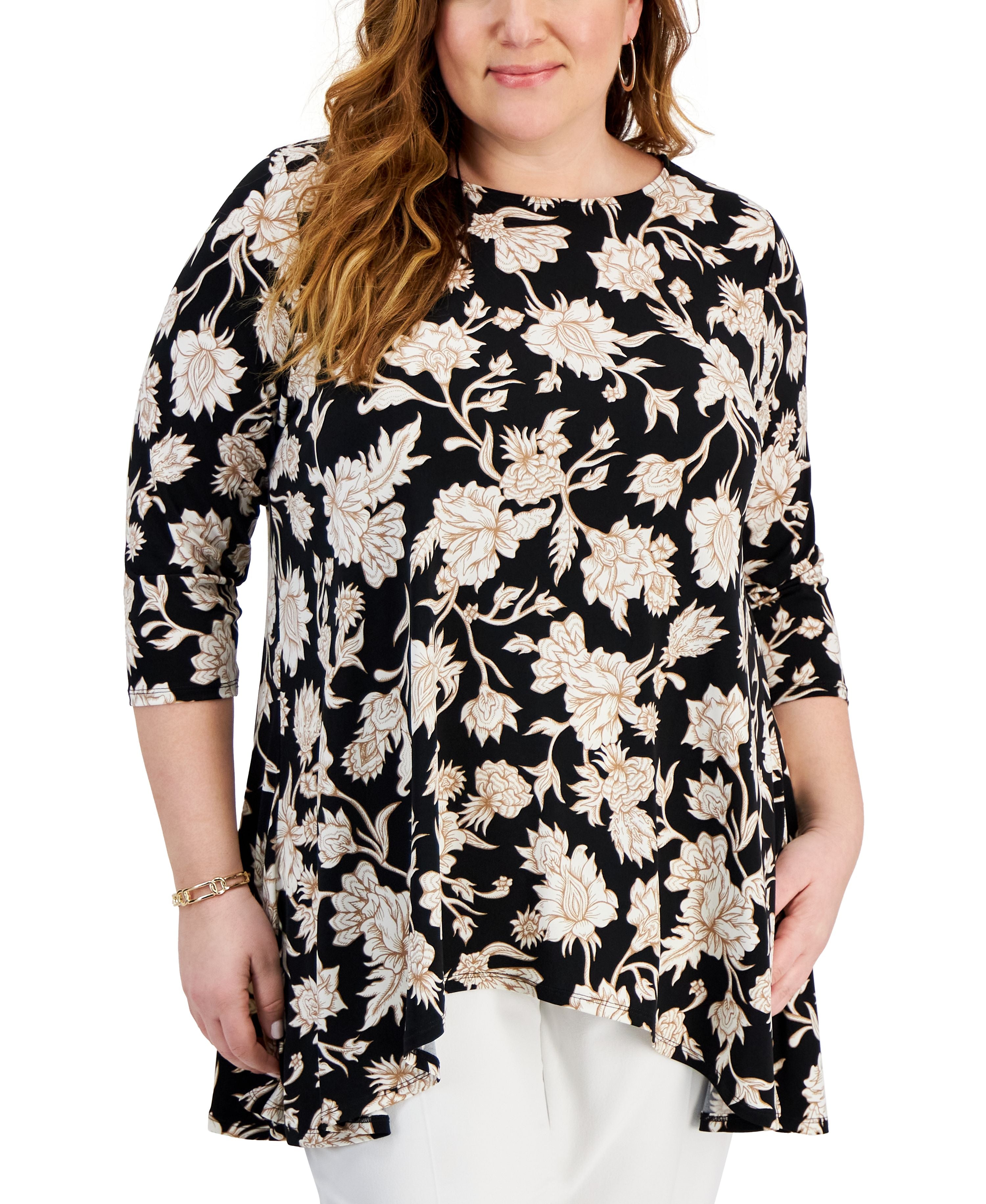 Plus Size Elena 3/4-Sleeve Swing Premium Top