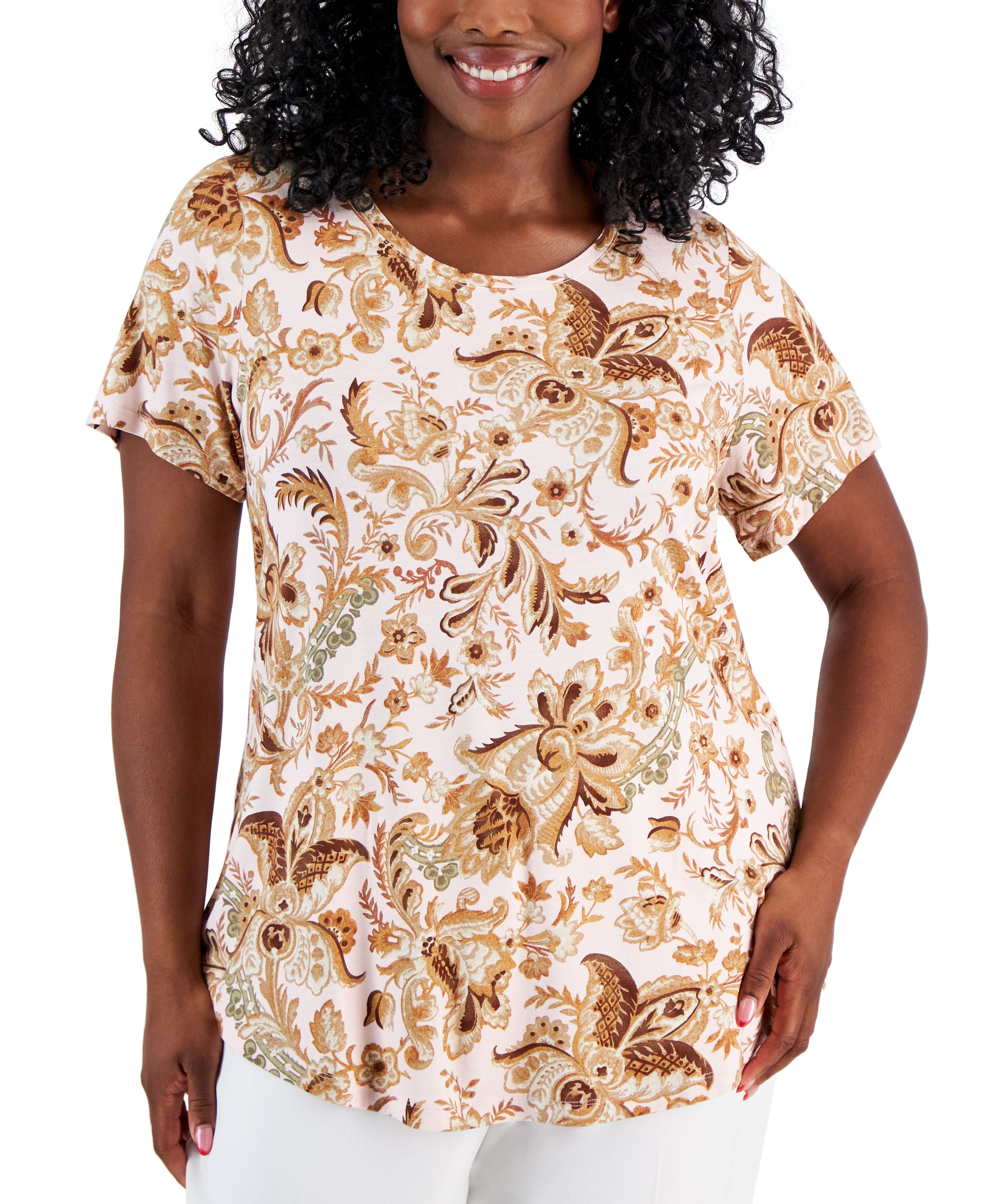 Plus Size Bloom Print Short-Sleeve Premium Top