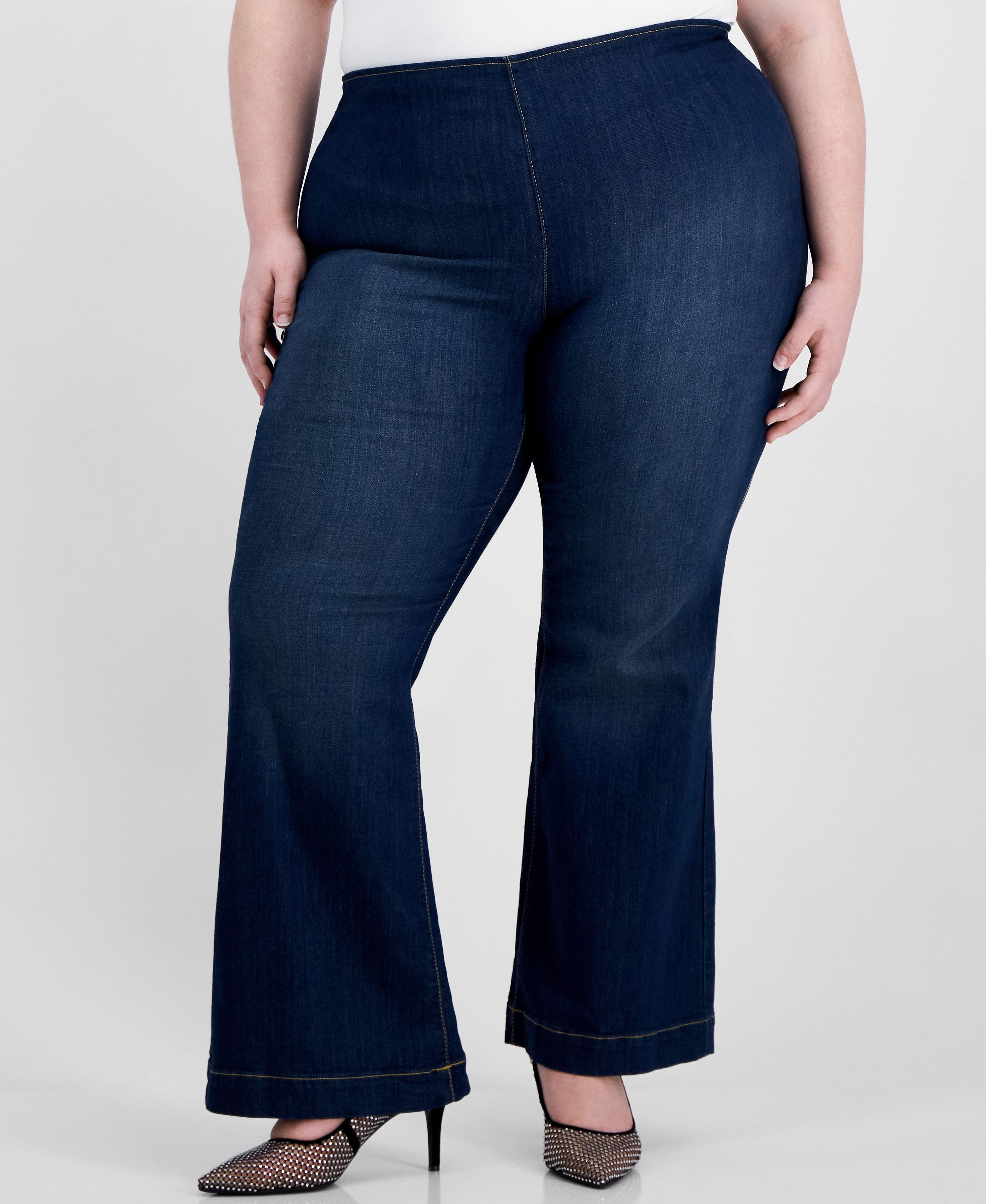 Plus Size Pull-On Flare-Leg Denim Premium Jeans