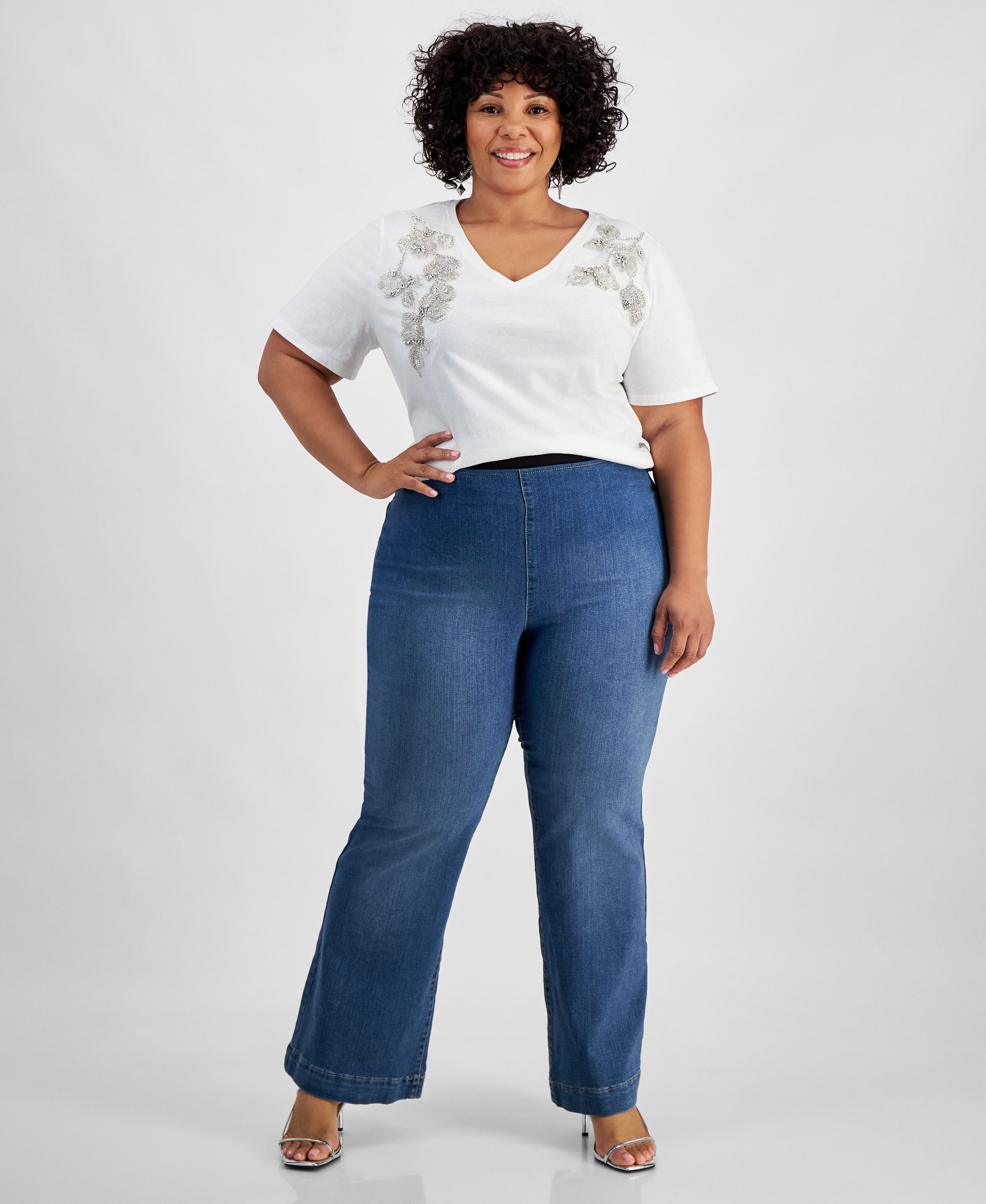 Plus Size High-Rise Pull-On Flare-Leg Premium Jeans