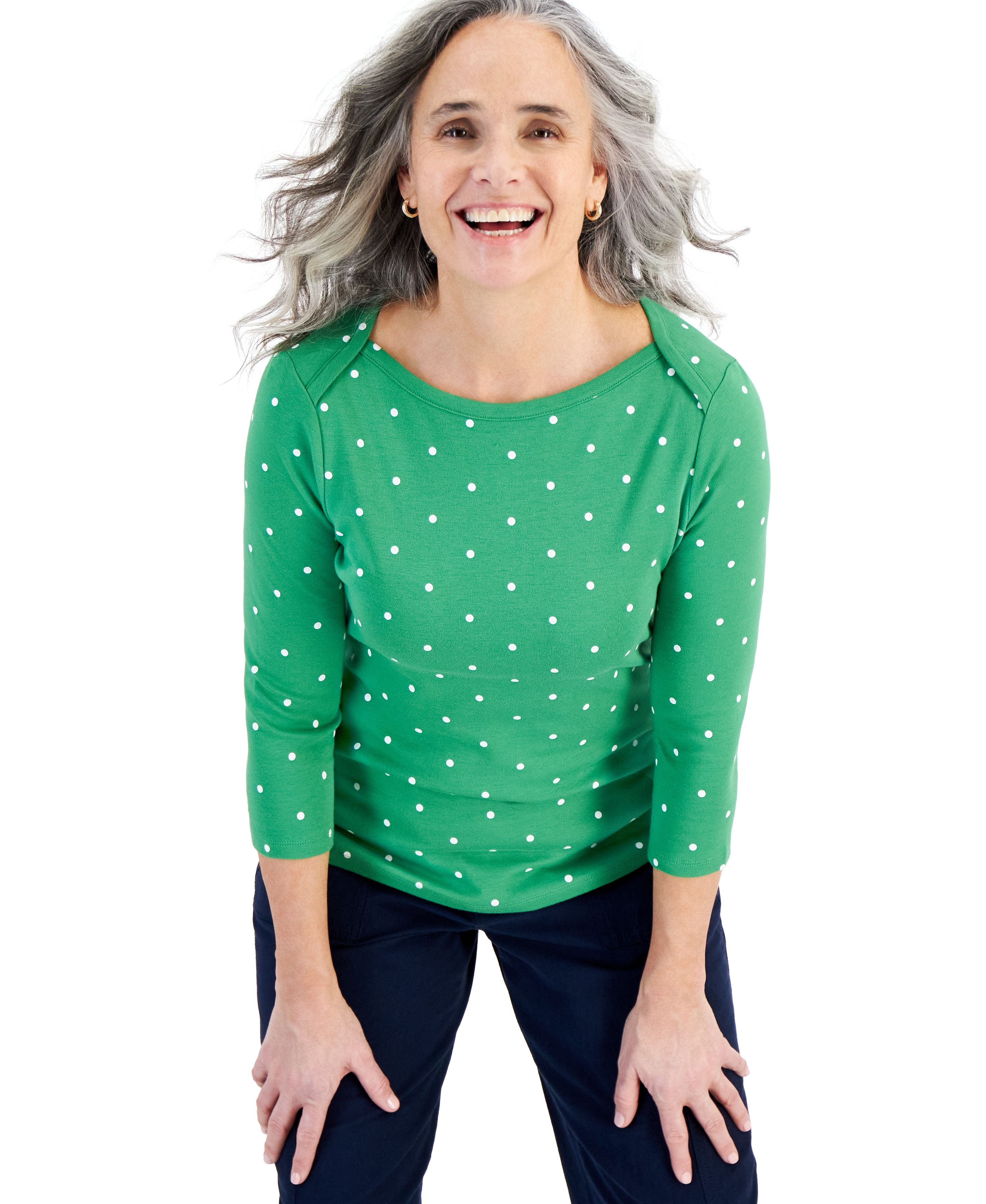 Petite Simple Dote 3/4-Sleeve Pima Knit Premium Top
