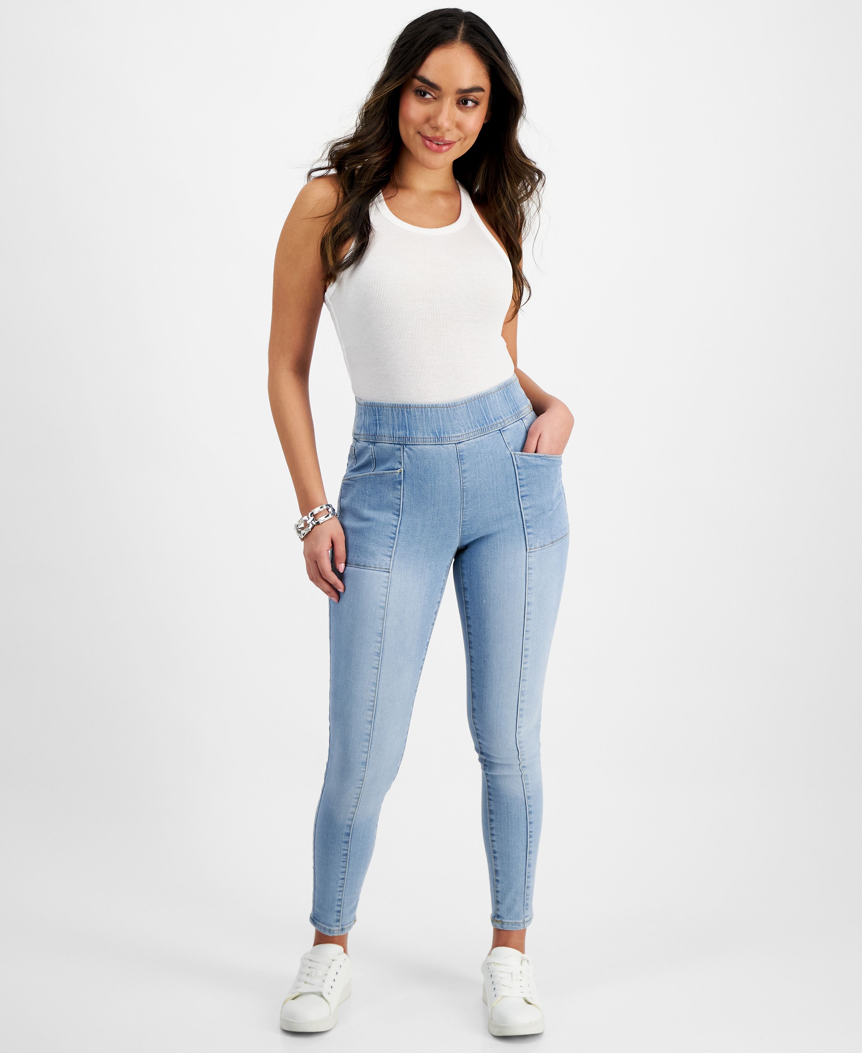Petite High-Rise Seamed Pull-On Skinny-Fit Premium Jeans