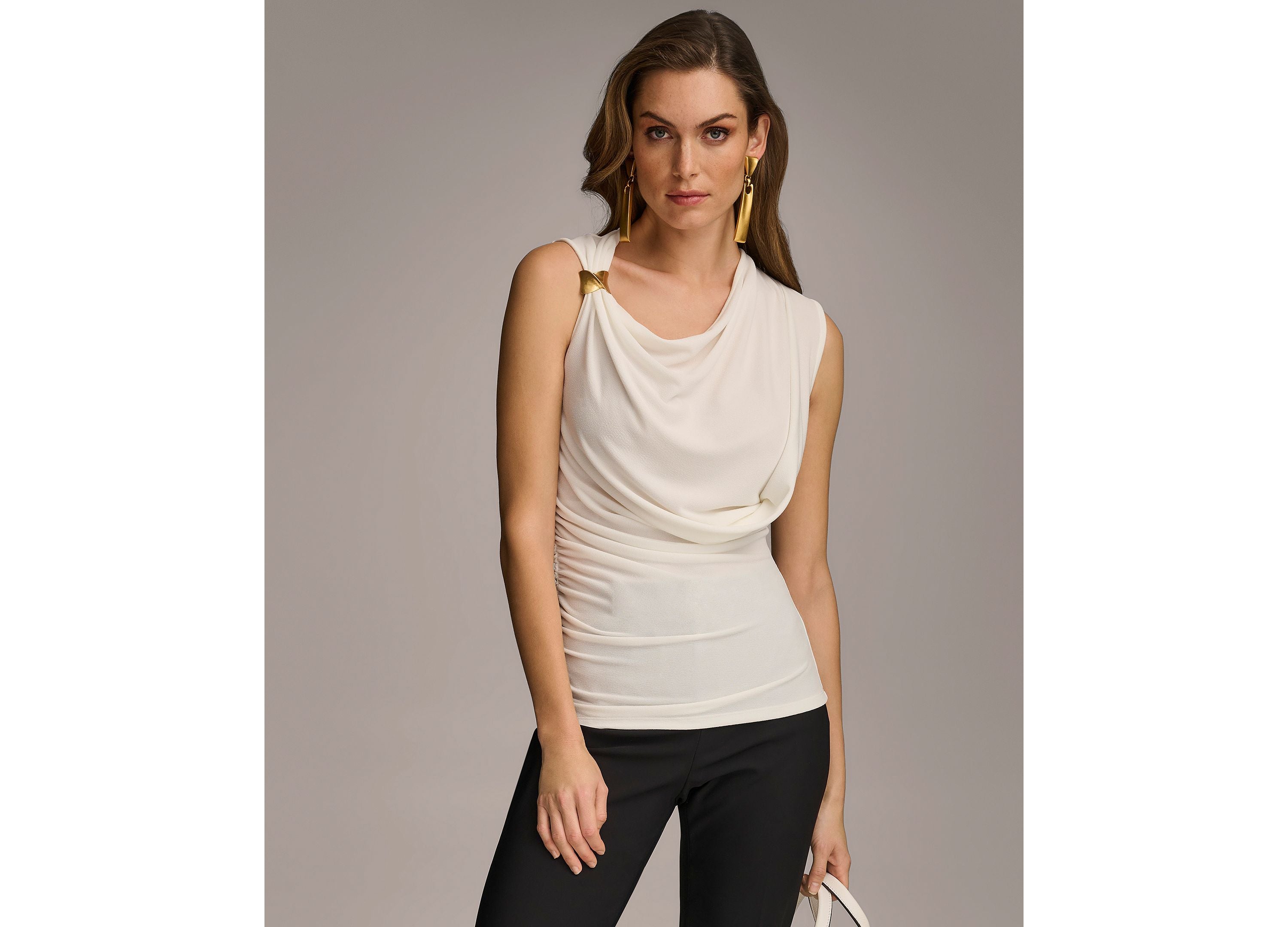 Donna Karan Women's Sleeveless Drape Front Premium Top