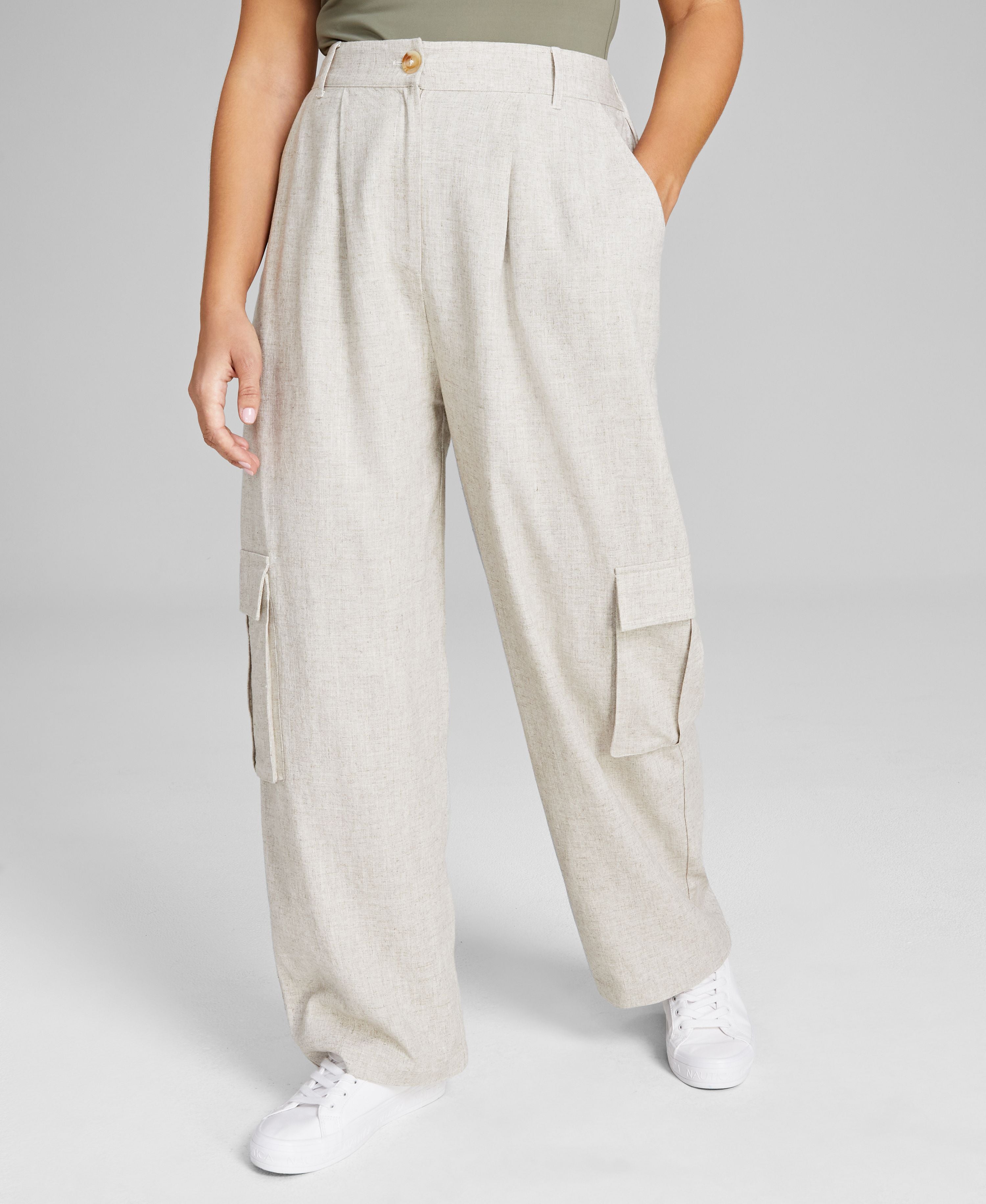 Women's High-Rise Linen-Blend Blend Cargo Signature Pants