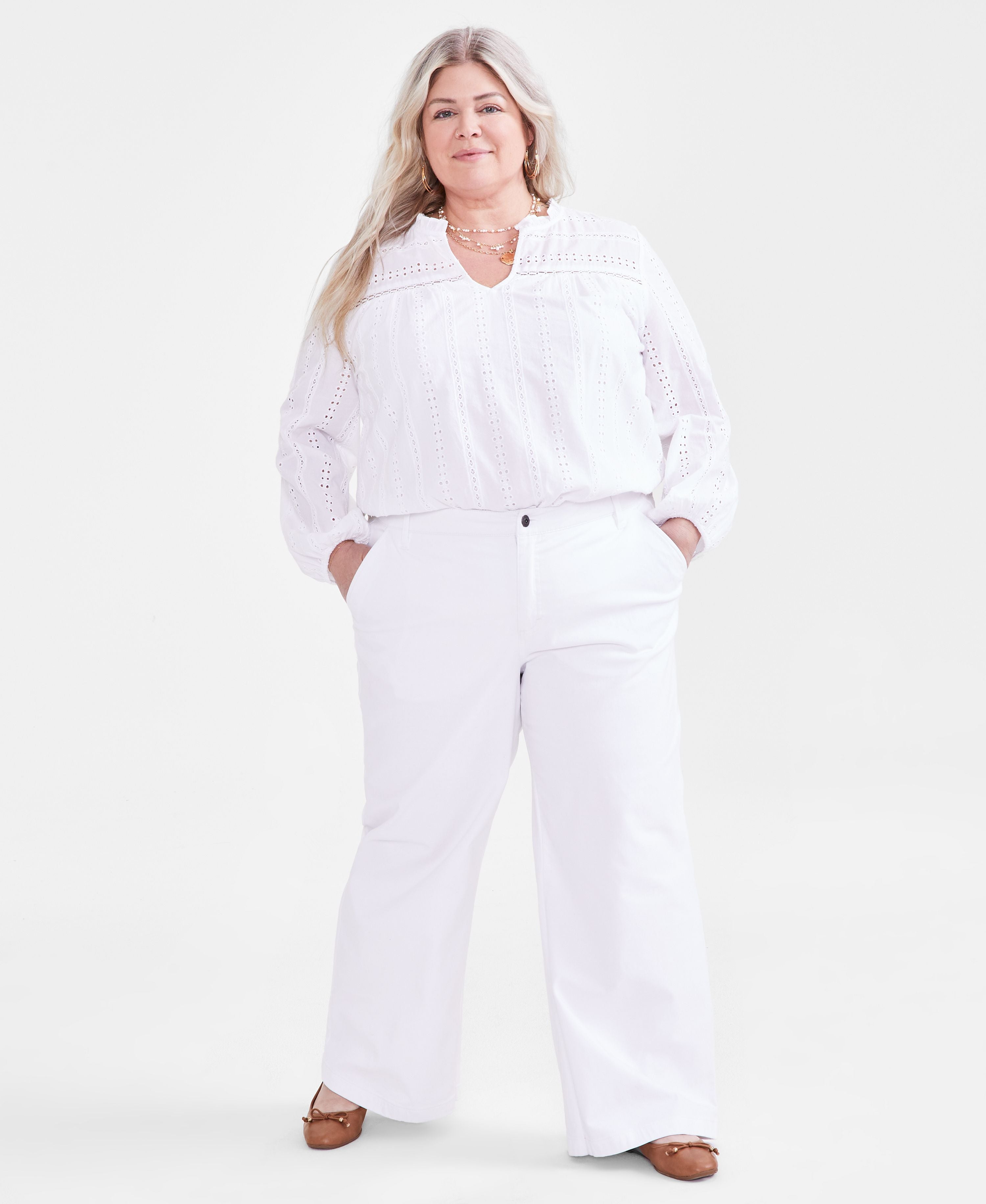 Plus Size High Rise Wide-Leg Signature Pants