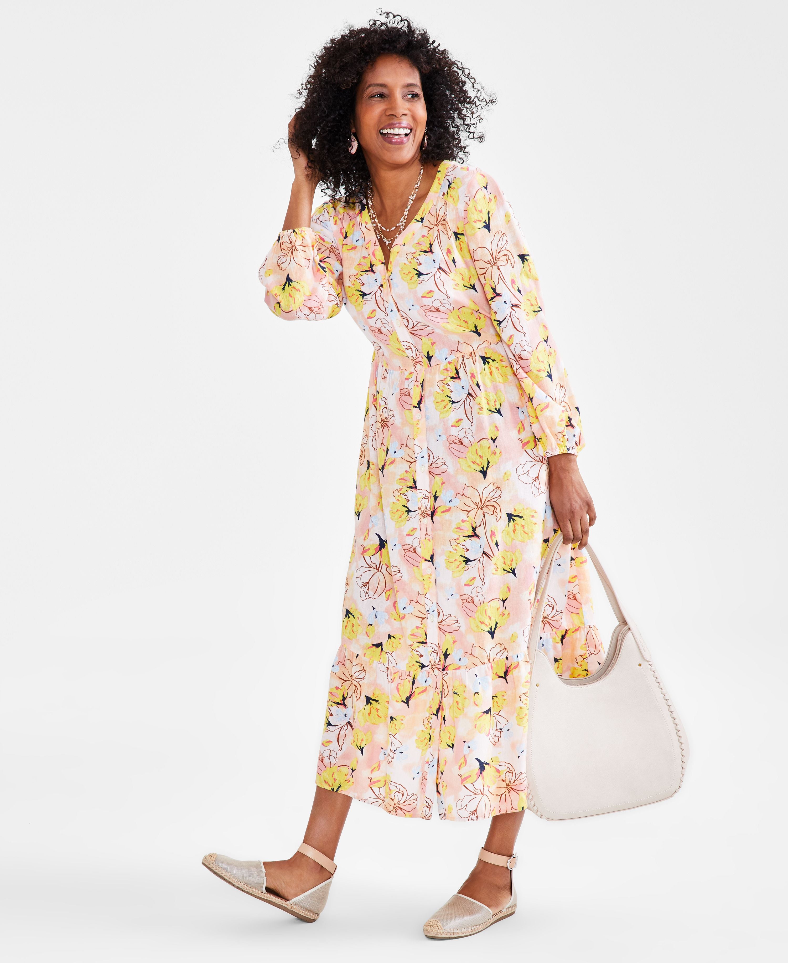 Petite Printed Tiered Flounce Midi Dress