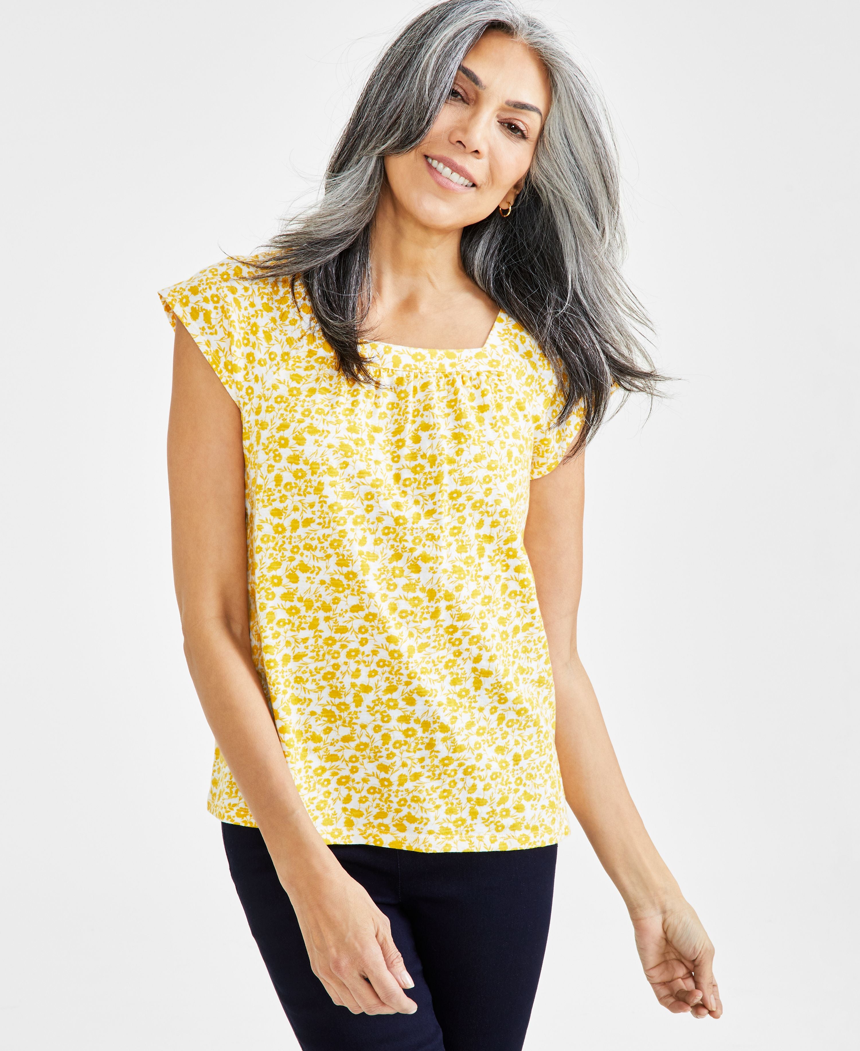Petite Garden Escape Square-Neck Premium Top