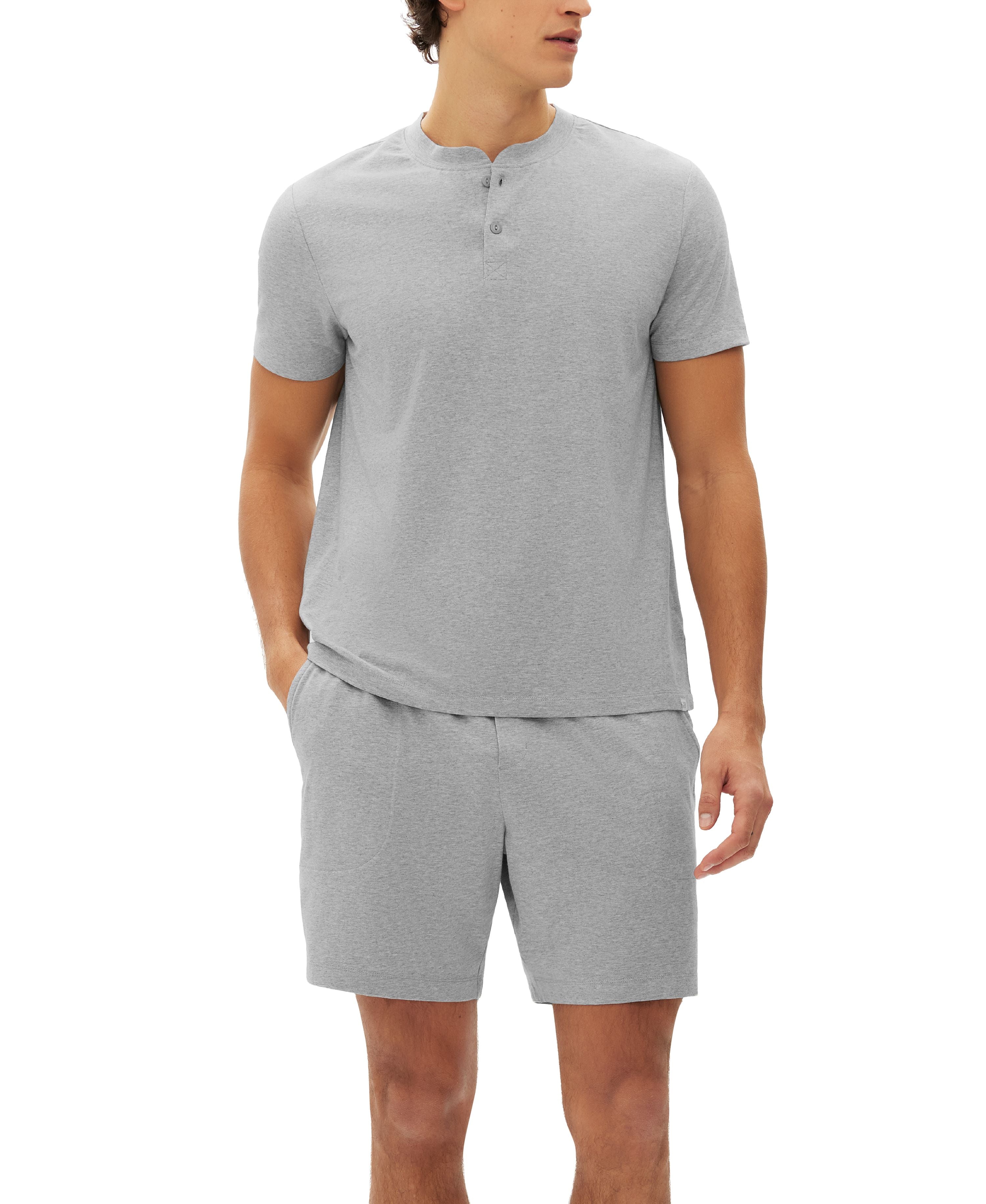 Men's 2-Pc. Heathered Henley Modern Shirt & Premium Shorts Pajama Set
