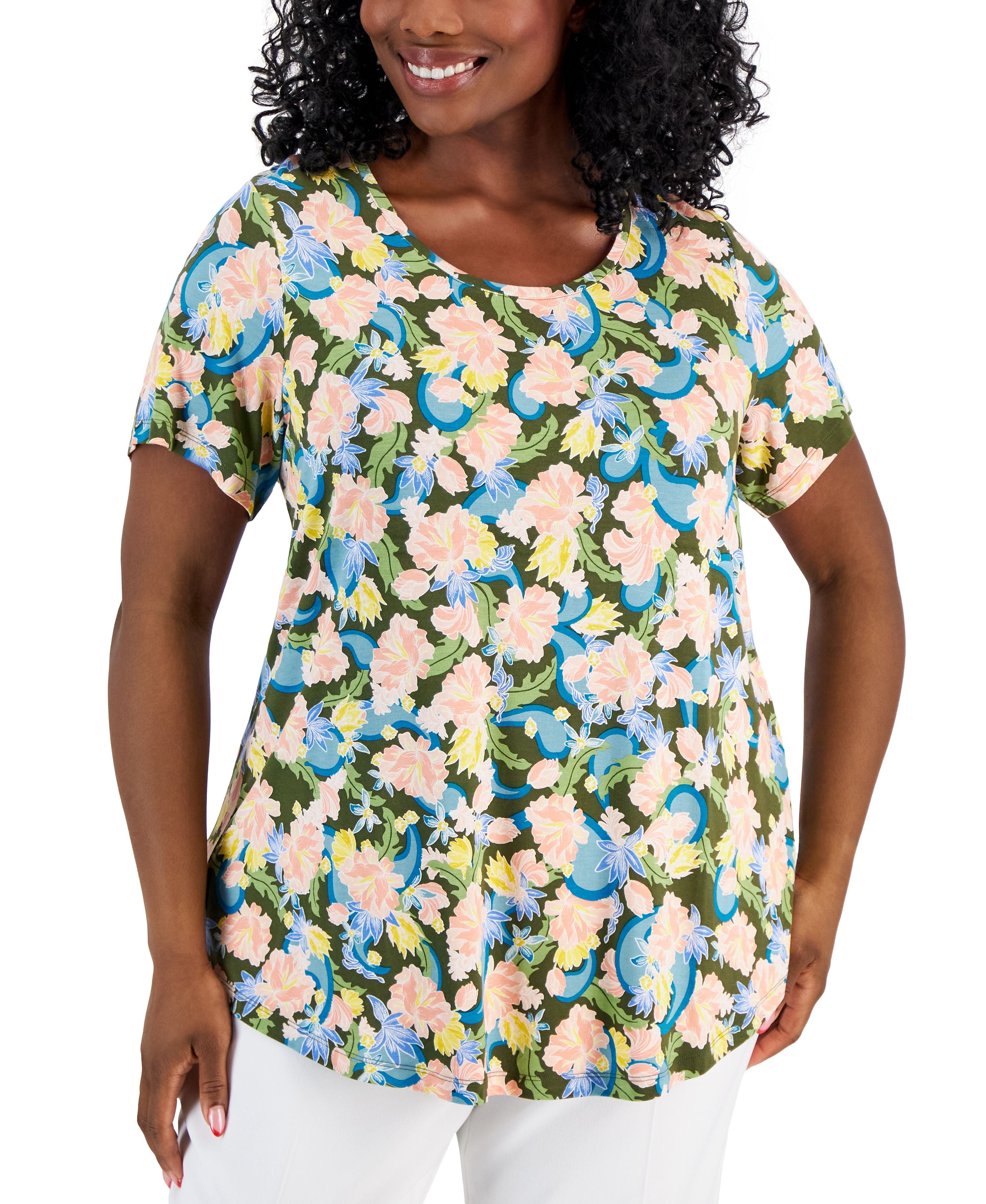 Plus Size Oaklyn Floral-Print Short-Sleeve Premium Top