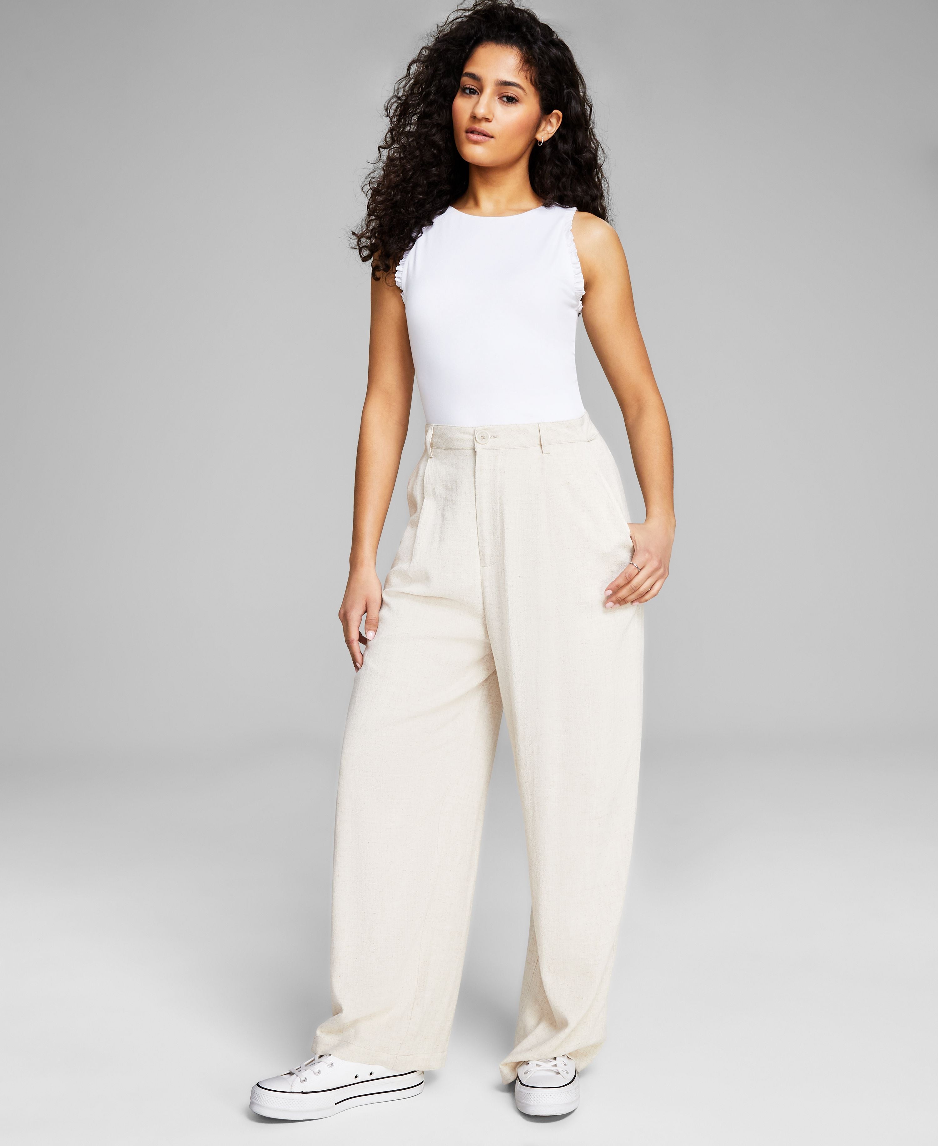 Women's Linen-Blend Blend Wide-Leg Trousers