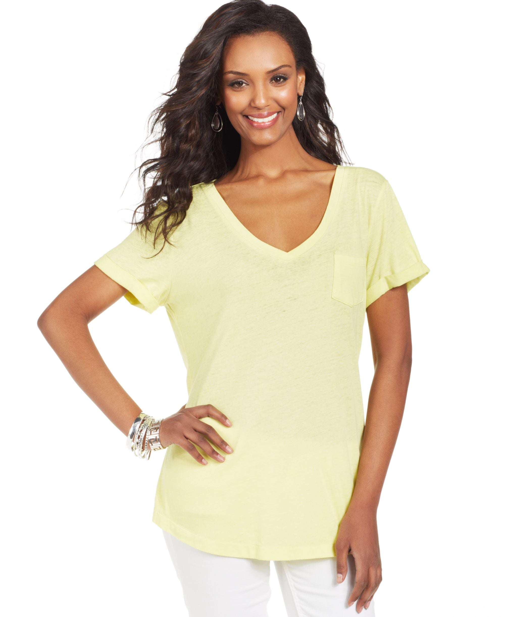 Style&Co. V-Neck Burnout Pocket Tee