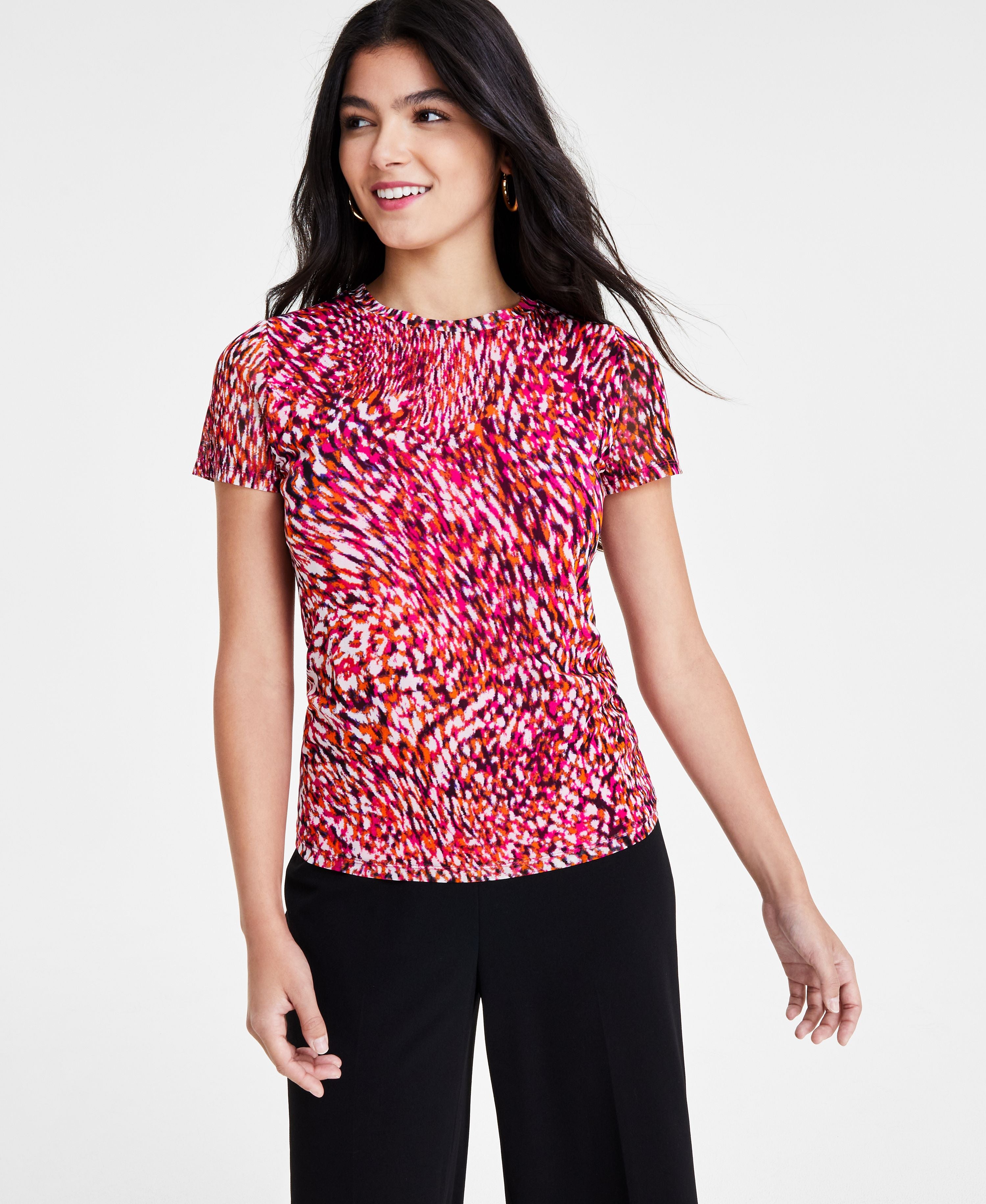 Women's Printed Short-Sleeve Mesh Premium Top