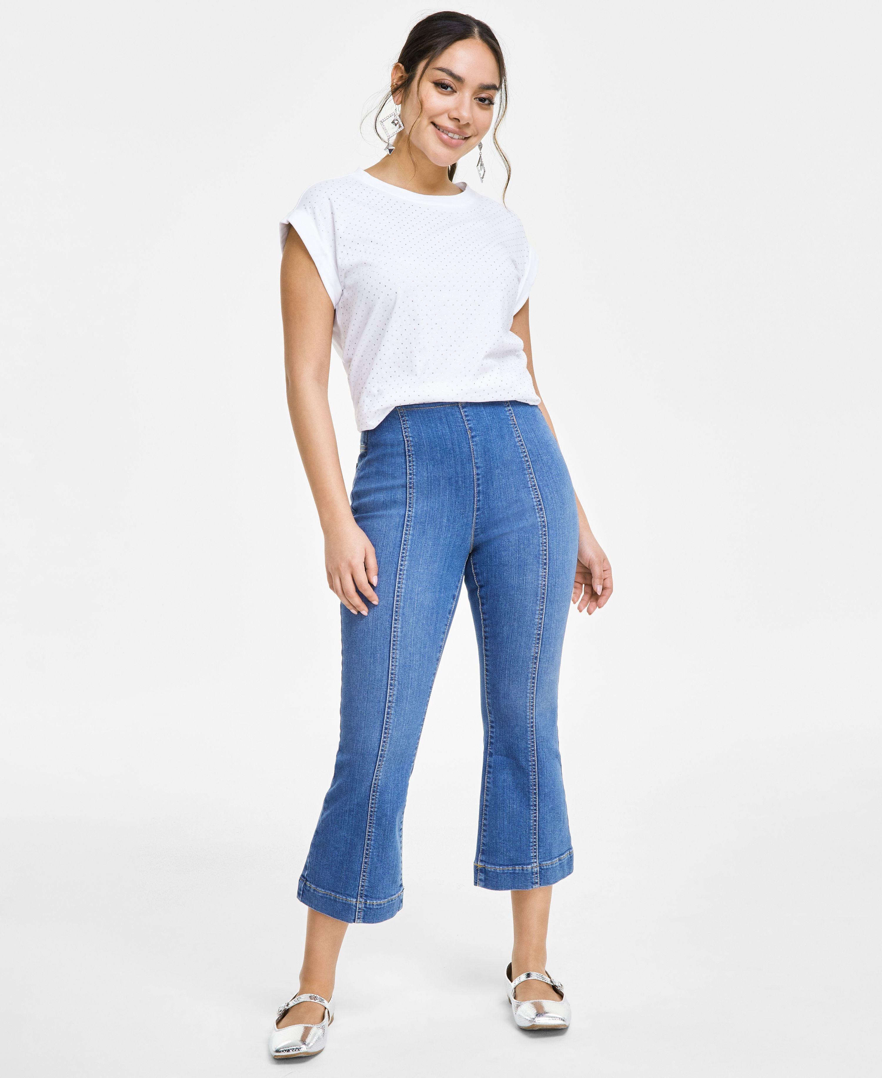 Petite Pull-On Cropped Flare Premium Jeans