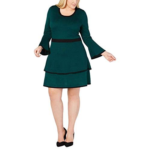 Plus Size Contrast-Trim Tiered Flounce Dress