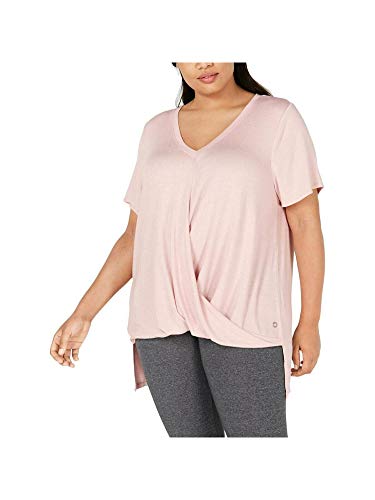 Calvin Klein Performance Womens Plus Draped Front Short-Sleeve V Neck T-Modern Shirt Pink 2X