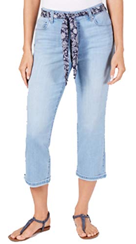 Petite Scarf-Belt Cuffed Capri-Length Premium Jeans