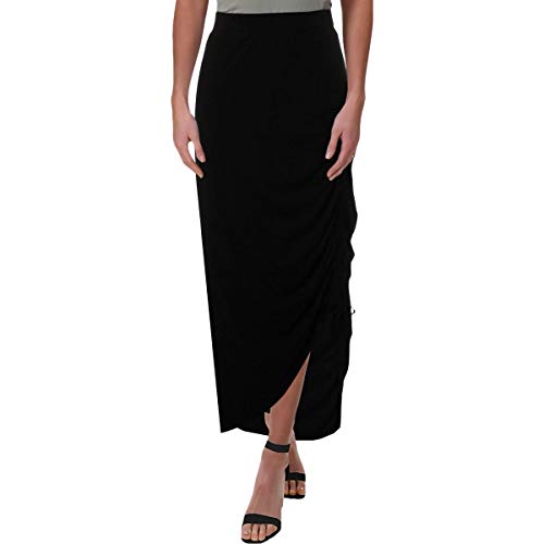 Style & Co. Womens Ruched Split Hem Maxi Modern Skirt (Deep Black, S)