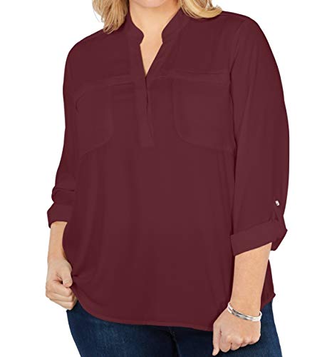 Plus Size Roll-Tab-Sleeve Utility Modern Shirt