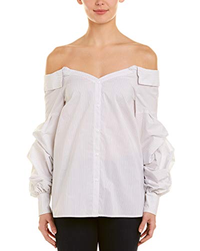 1.STATE Womens Striped Off-The-Shoulder Button-Down Premium Top White 10
