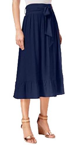 Petite Tie-Waist Ruffle-Hem Midi Modern Skirt
