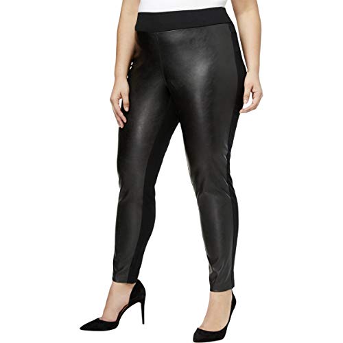 INC Plus Size Faux-Leather Front Skinny-Fit Signature Pants