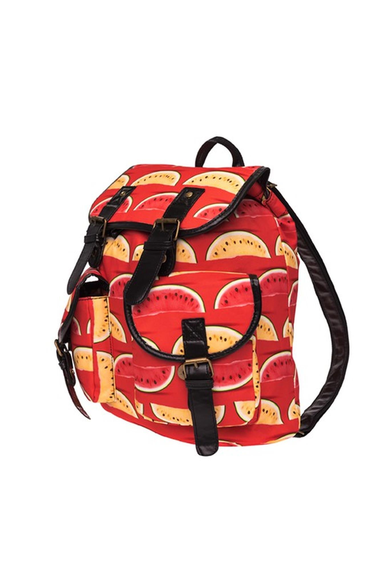 Red and Yellow Watermelon Graphic Print Buckle Flap Backpack
