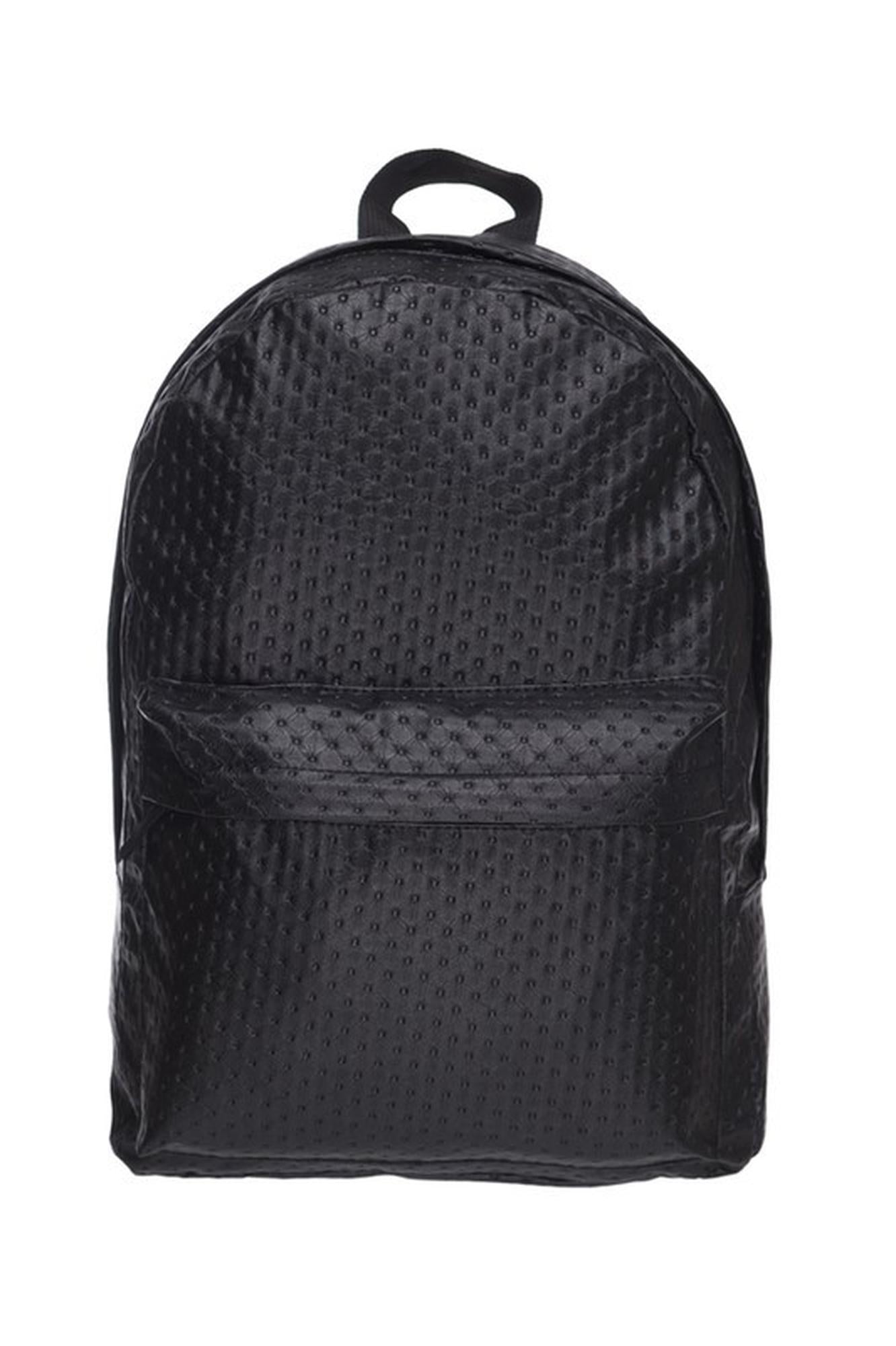 Black Perforated Faux-Leather Finish Backpack