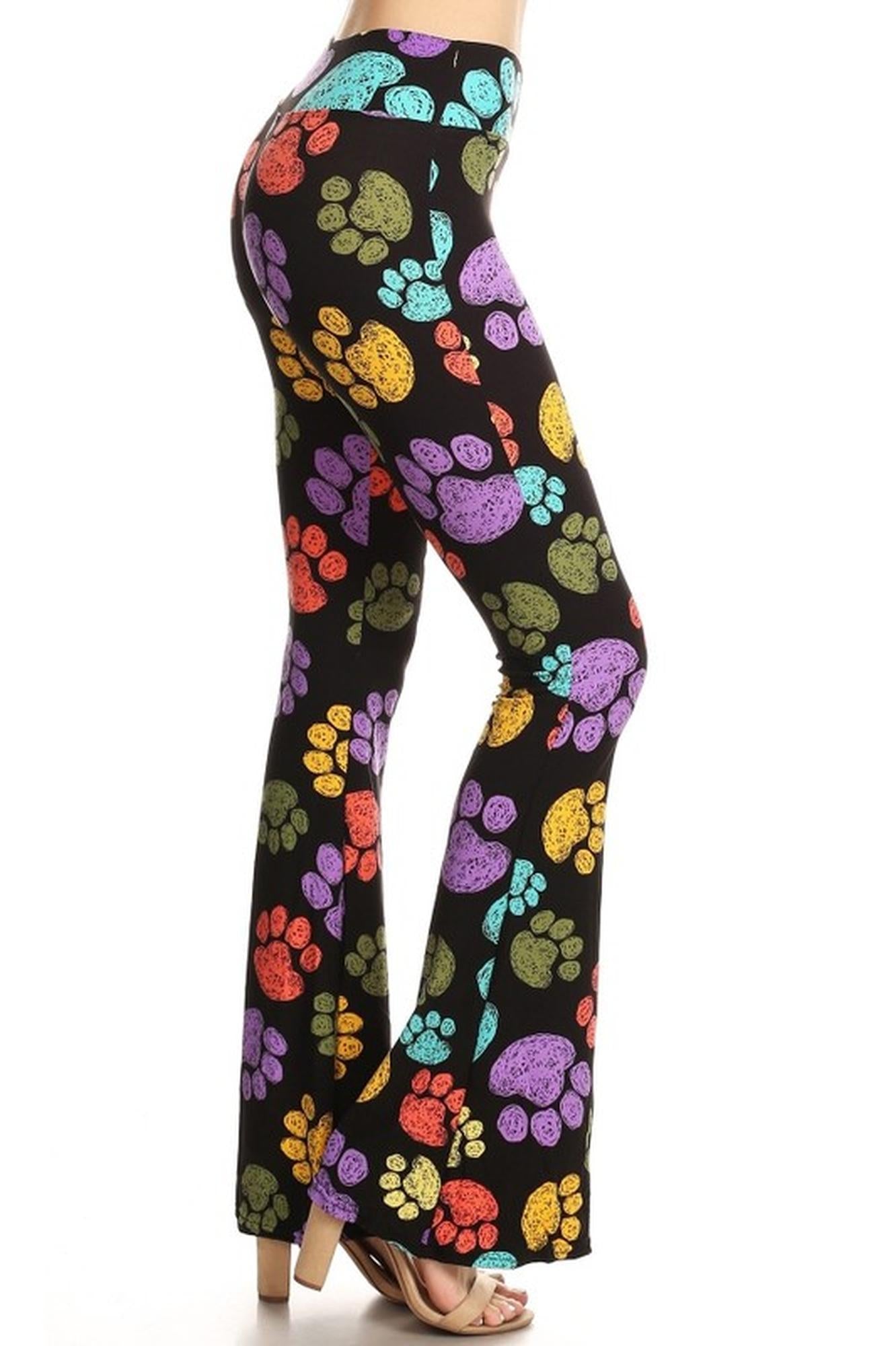 Buttery Soft Paw Print Bell Bottom Leggings