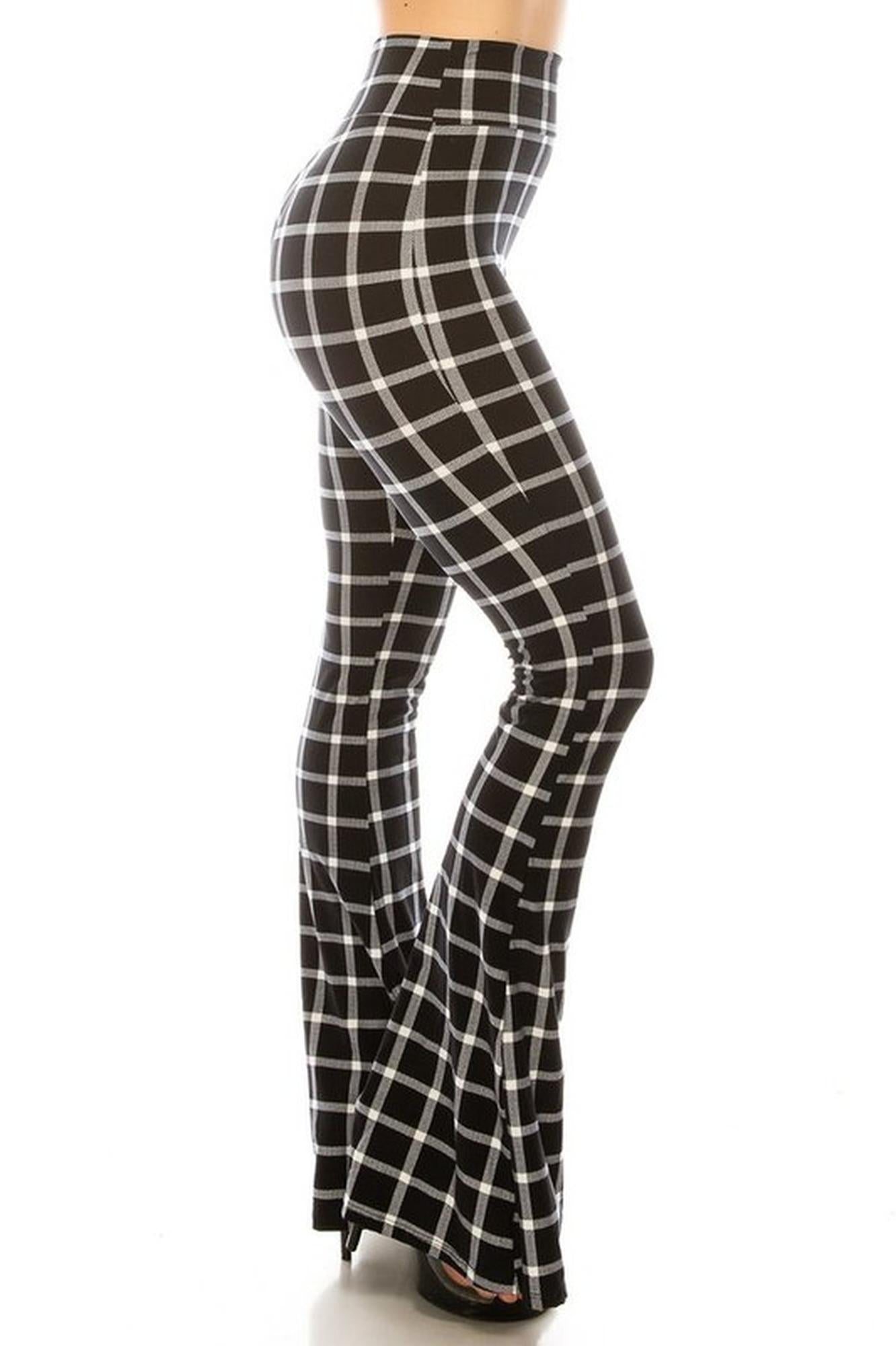 Buttery Soft Black and White Simple Plaid Bell Bottom Leggings
