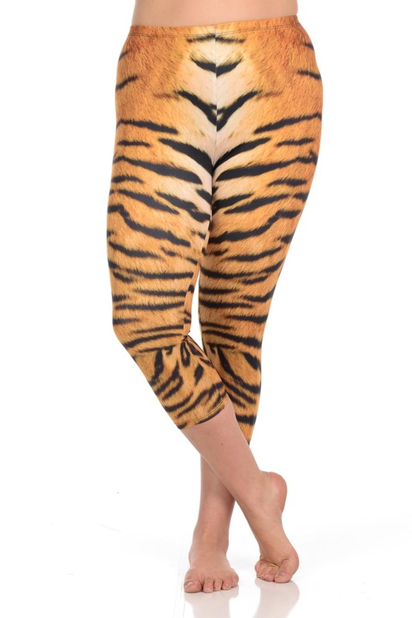 Brushed Graphic Print Tiger Print Plus Size Capris