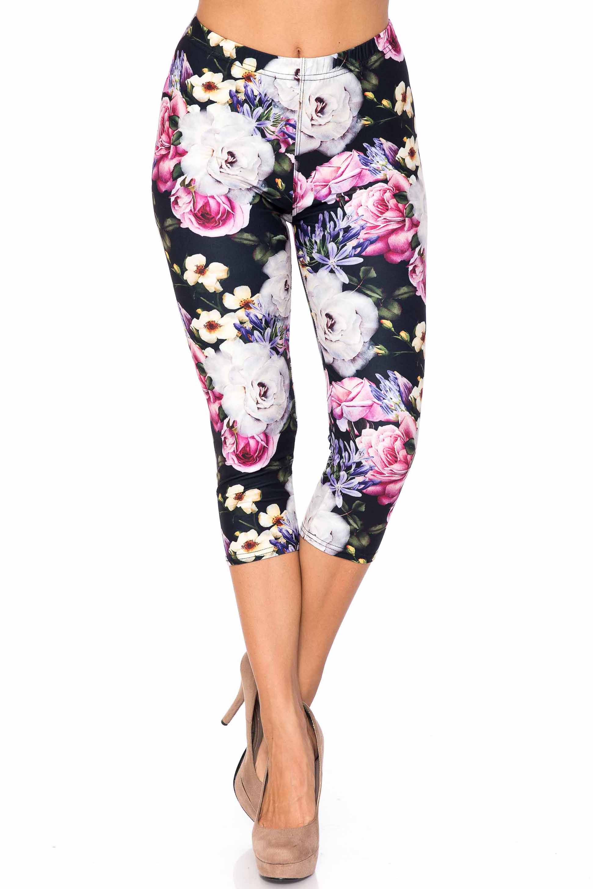 Creamy Soft Floral Garden Bouquet Extra Plus Size Capris - 3X-5X - USA Fashion