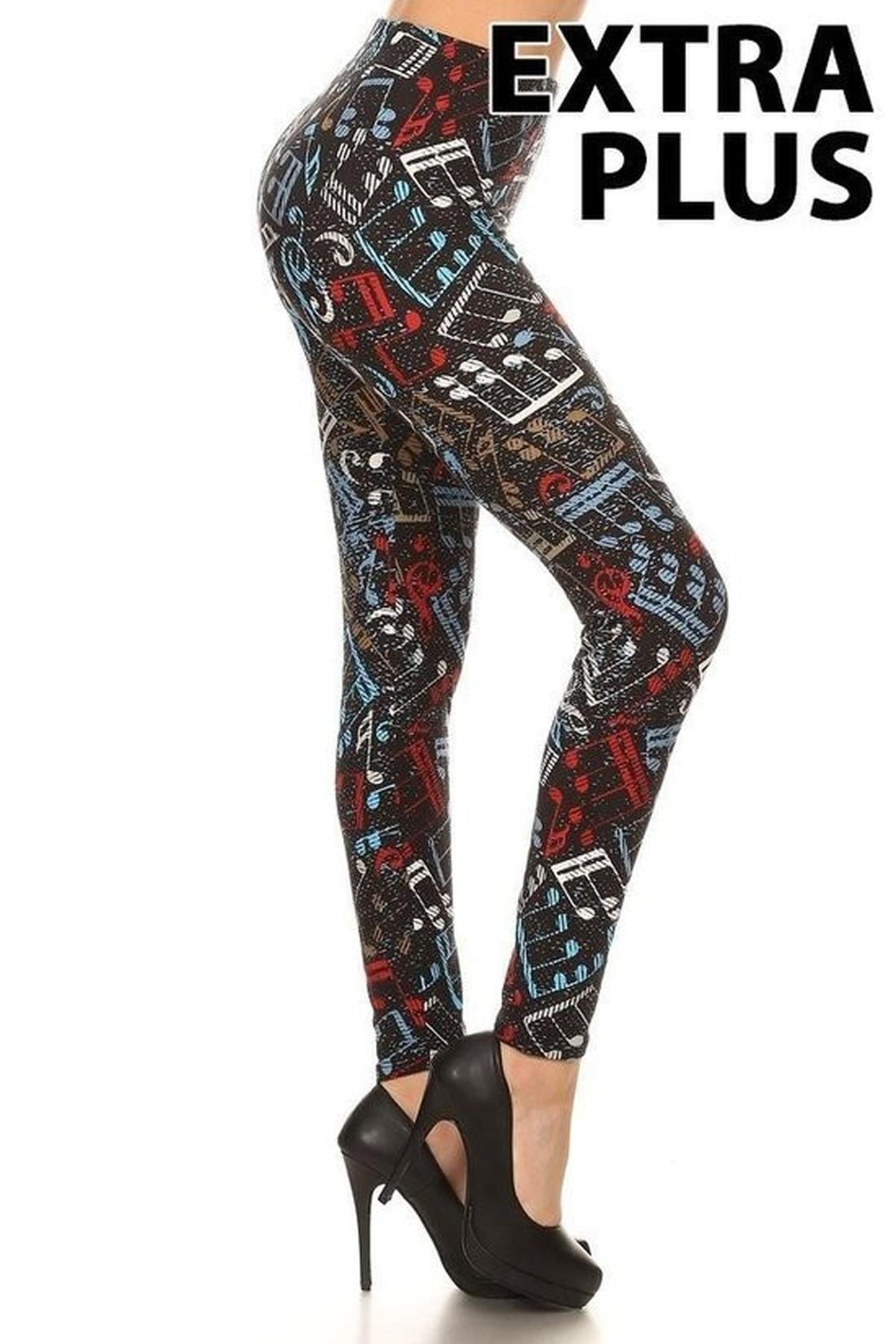 Buttery Smooth Colorful Music Note Extra Plus Size Leggings - 2X-4X