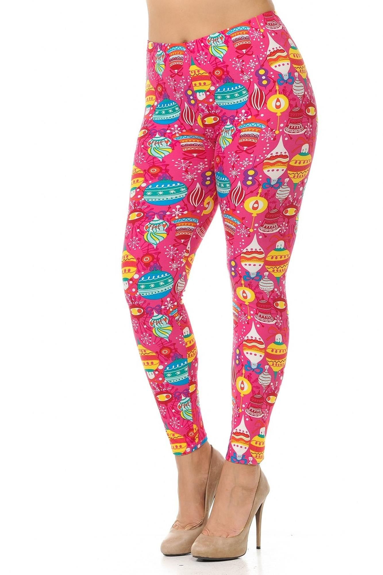 Buttery Smooth Pink Christmas Extra Plus Size Leggings - 3X-5X