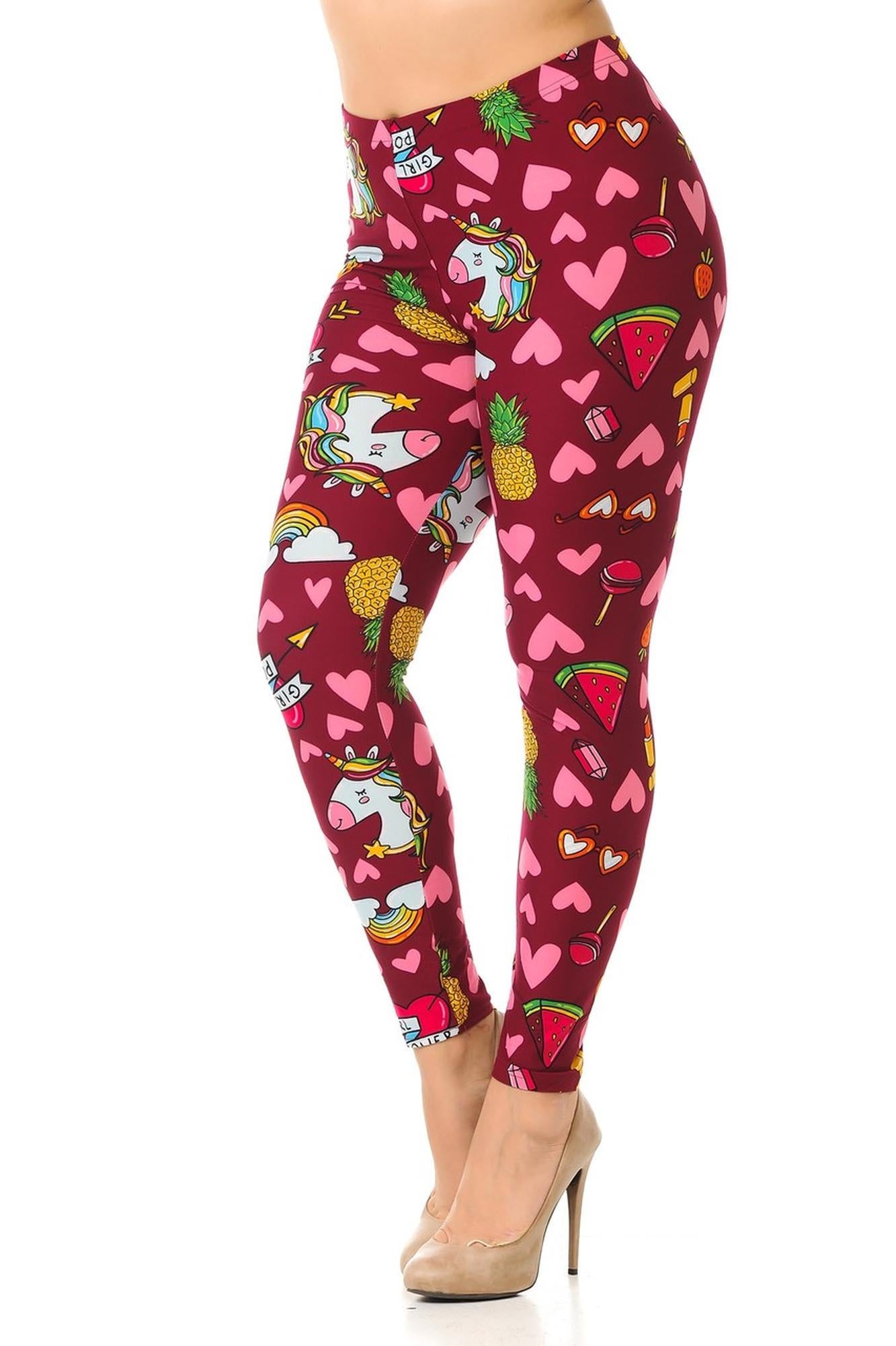Buttery Smooth Hearts and Unicorns Extra Plus Size Leggings - 3X-5X